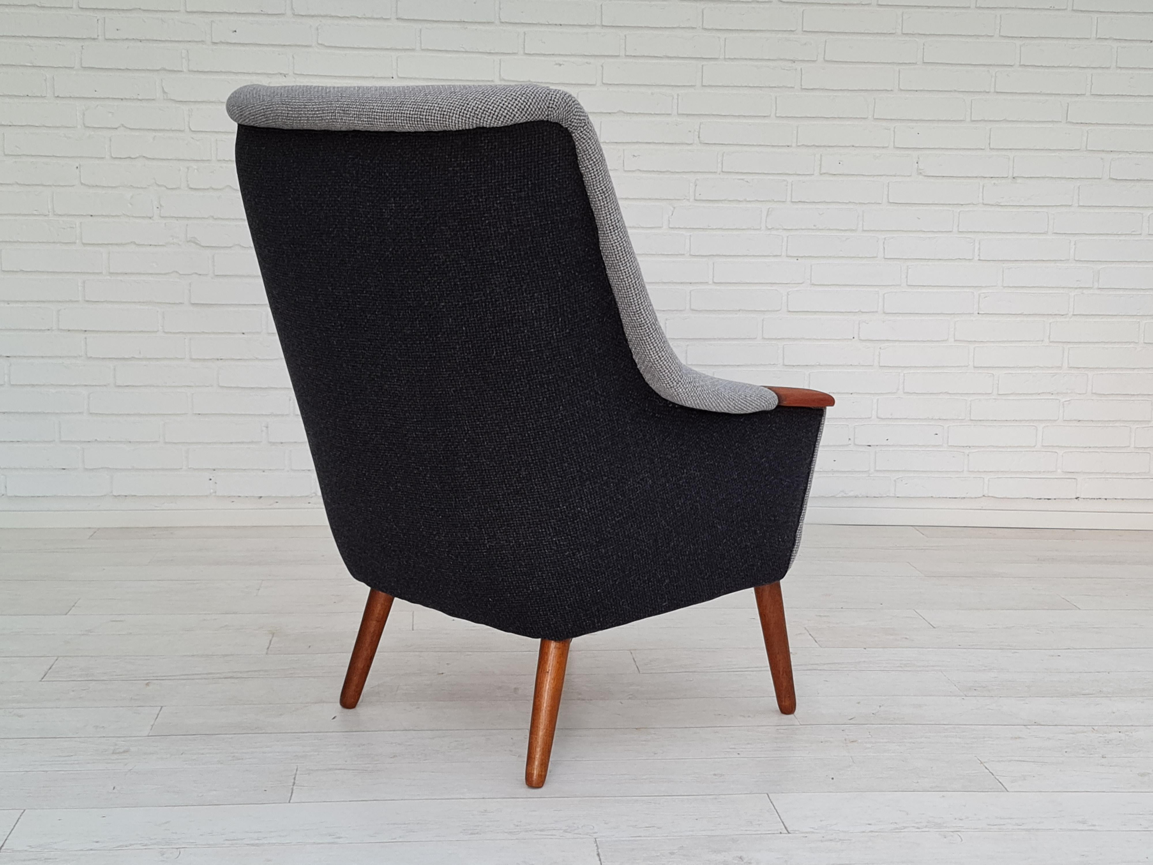 1970s, Danish Design Armchair, Restored, Quality Furniture Wool, Teak Wood 4