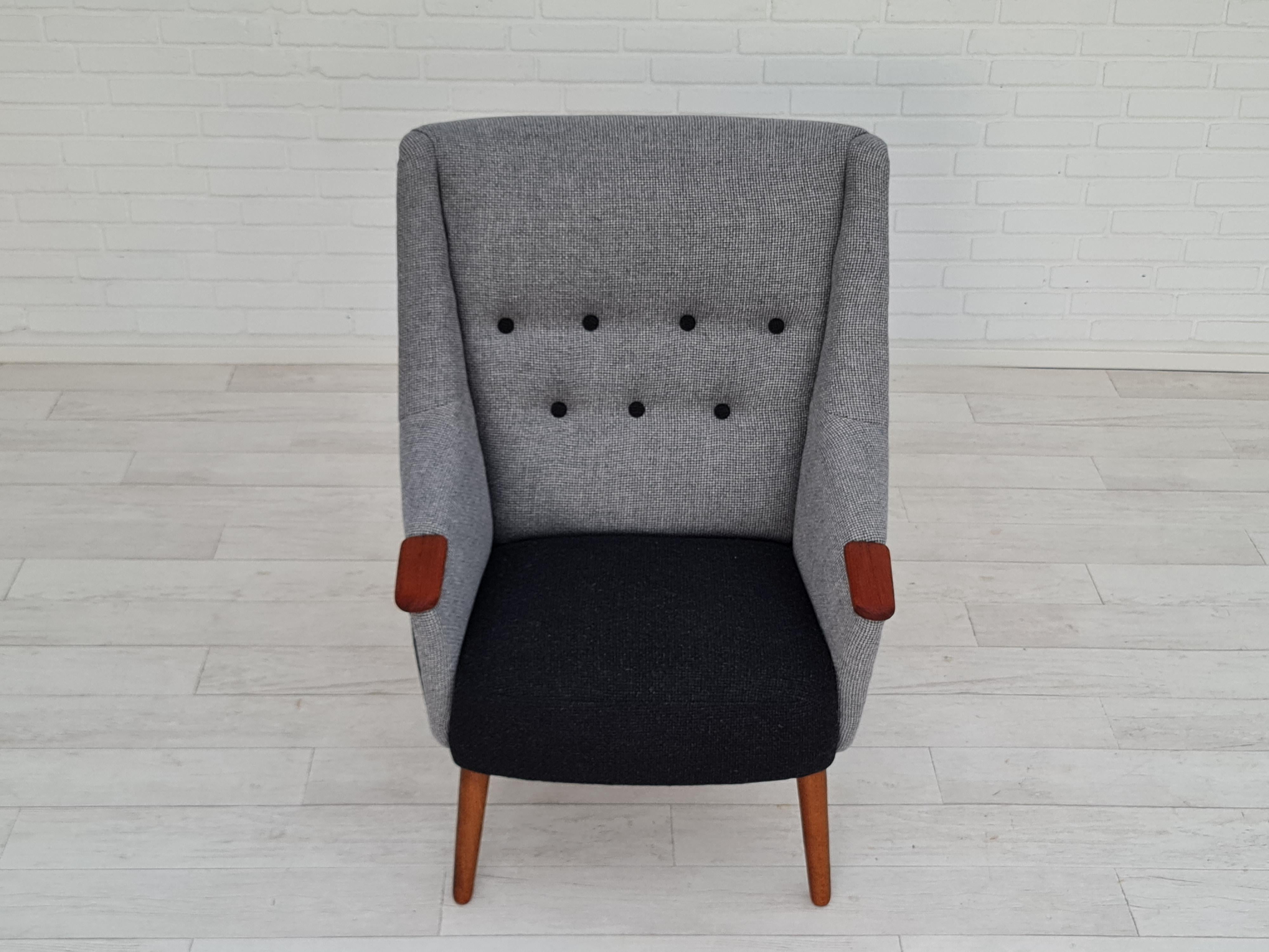 1970s, Danish Design Armchair, Restored, Quality Furniture Wool, Teak Wood 9