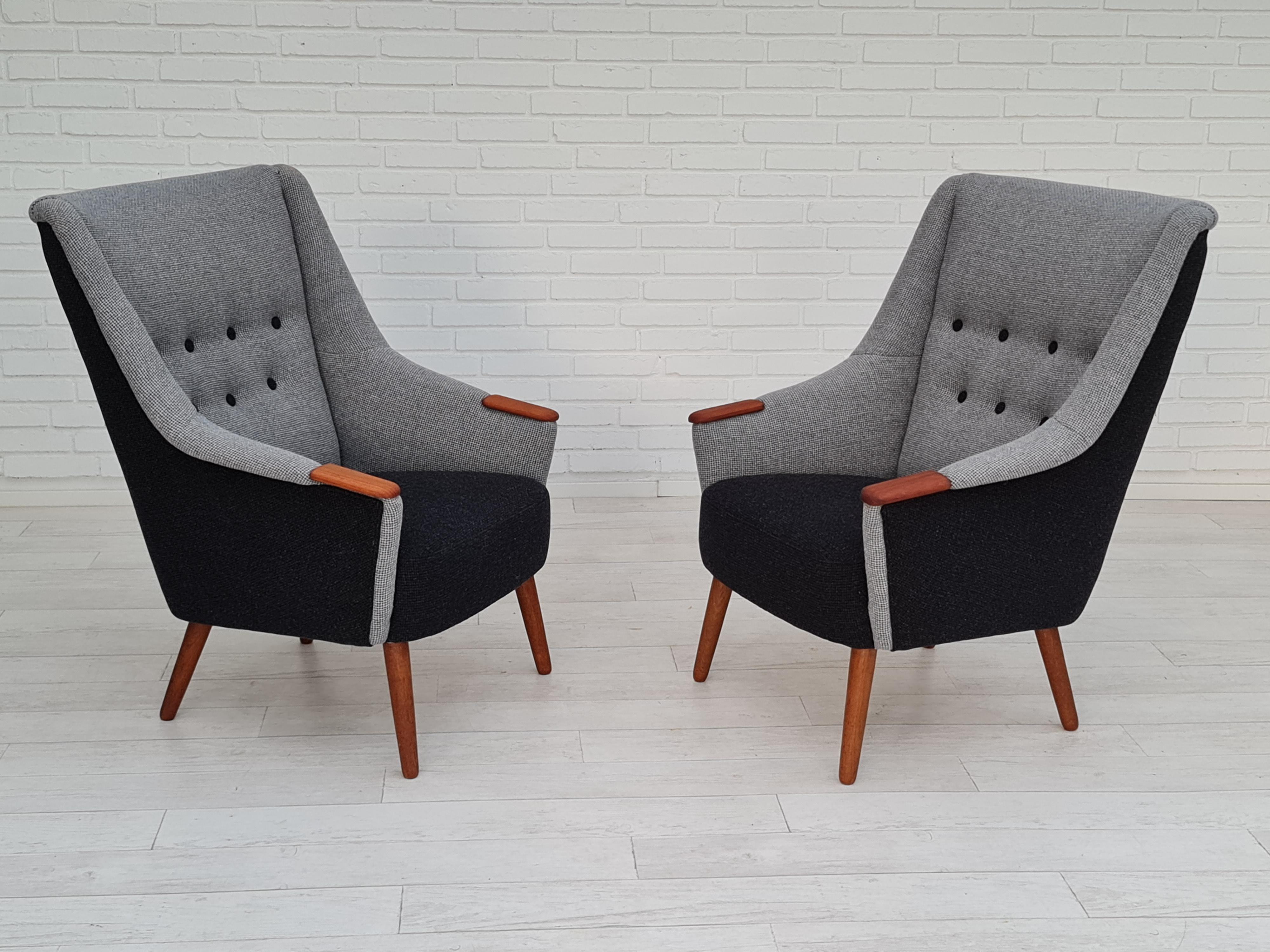 Scandinavian Modern 1970s, Danish Design Armchair, Restored, Quality Furniture Wool, Teak Wood