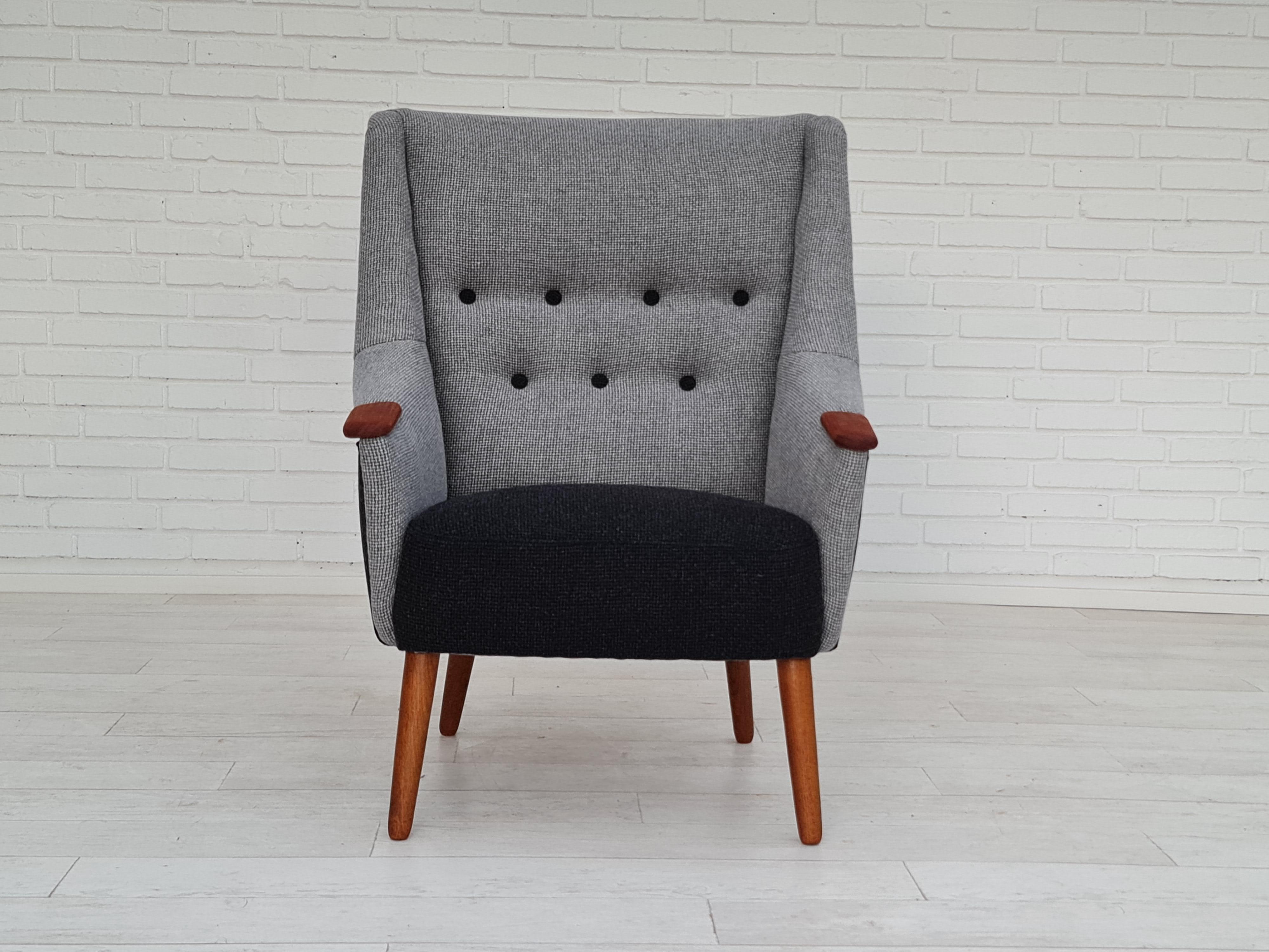 Late 20th Century 1970s, Danish Design Armchair, Restored, Quality Furniture Wool, Teak Wood