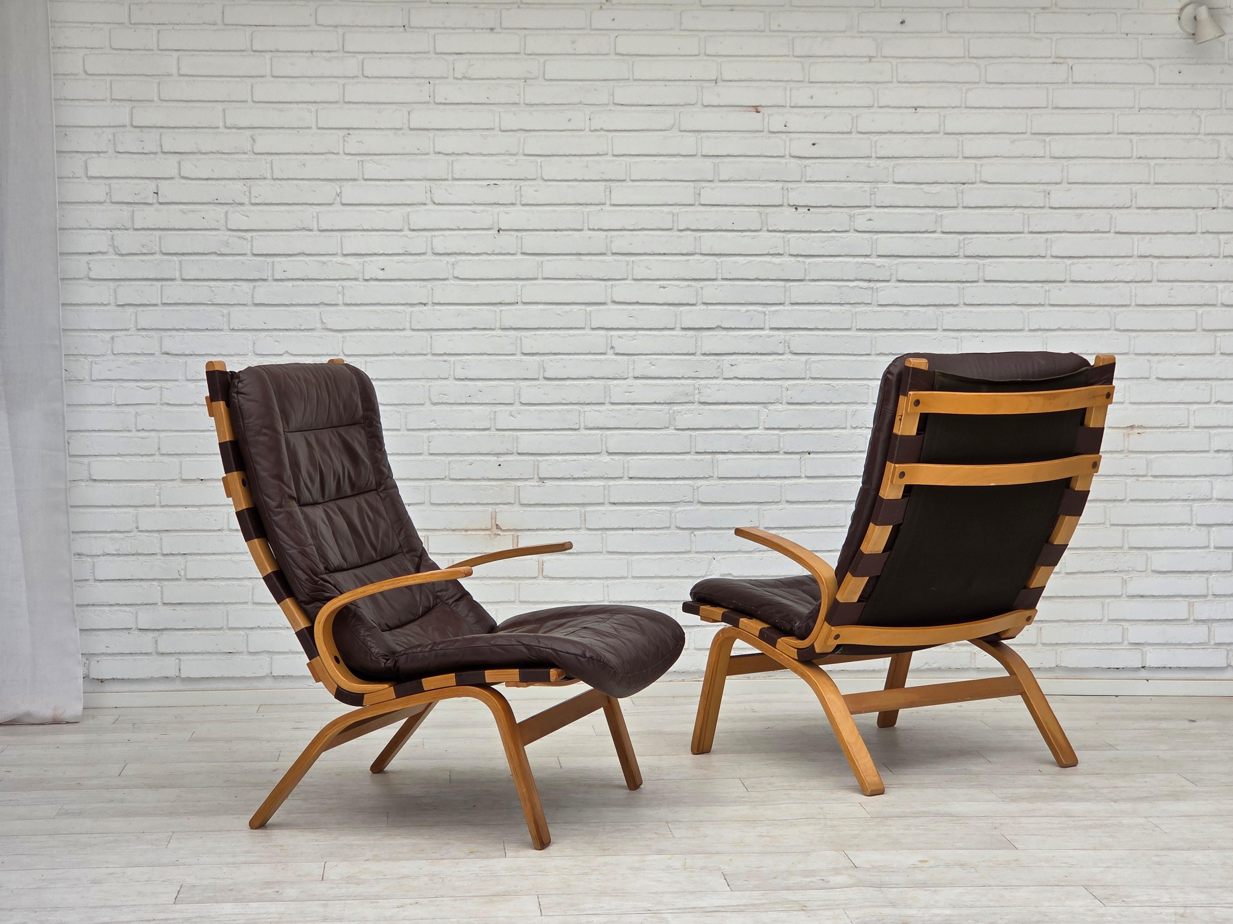 Late 20th Century 1970s, Danish design by Farstrup, set of 2 armchairs, furniture leather. For Sale