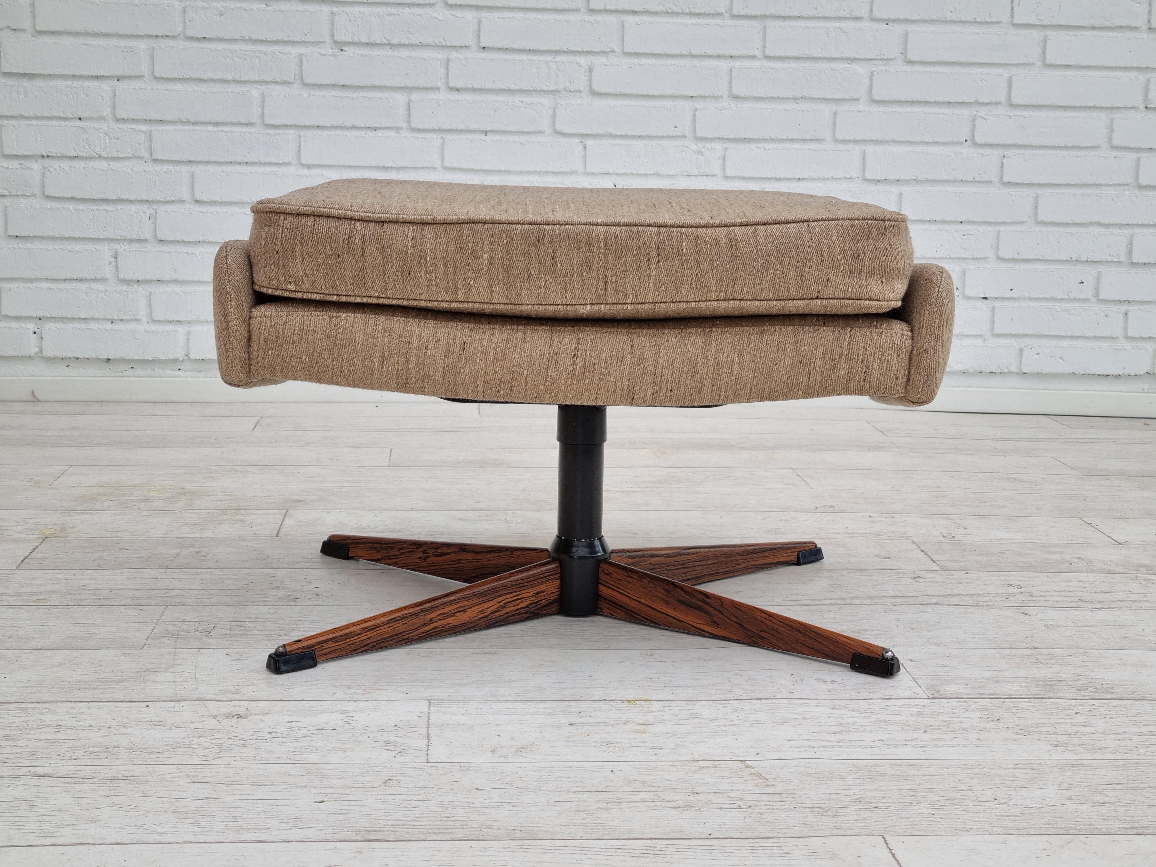 Late 20th Century 1970s, Danish Design by Madsen & Schubell, Swivel Armchair, Footstool, Wool For Sale