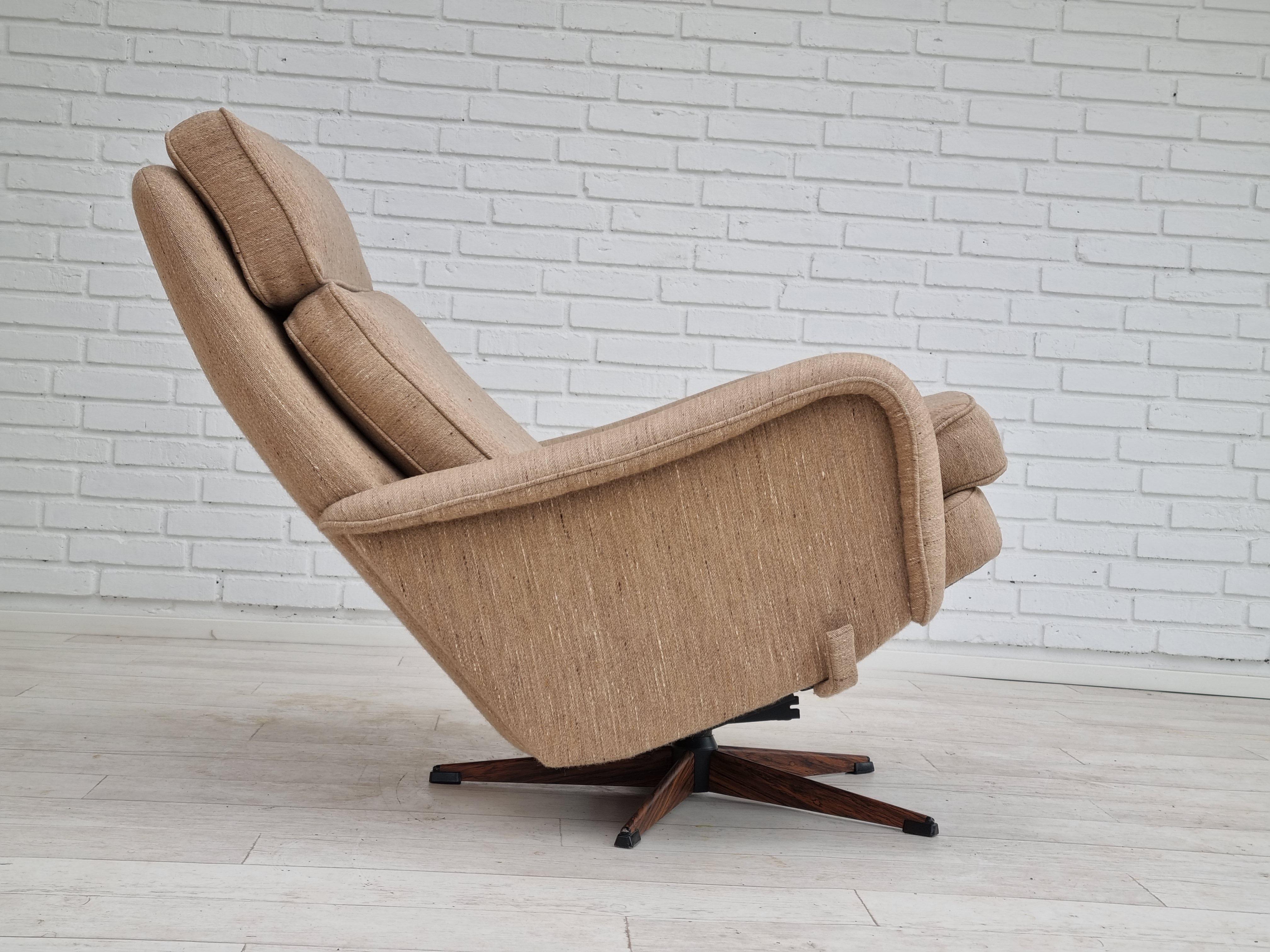 Steel 1970s, Danish Design by Madsen & Schubell, Swivel Armchair, Footstool, Wool For Sale