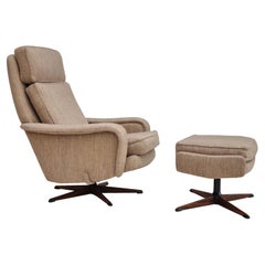 1970s, Danish Design by Madsen & Schubell, Swivel Armchair, Footstool, Wool