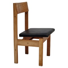 Vintage 1970s, Danish design, church chair by FDB Møbler, oak wood, black leather.