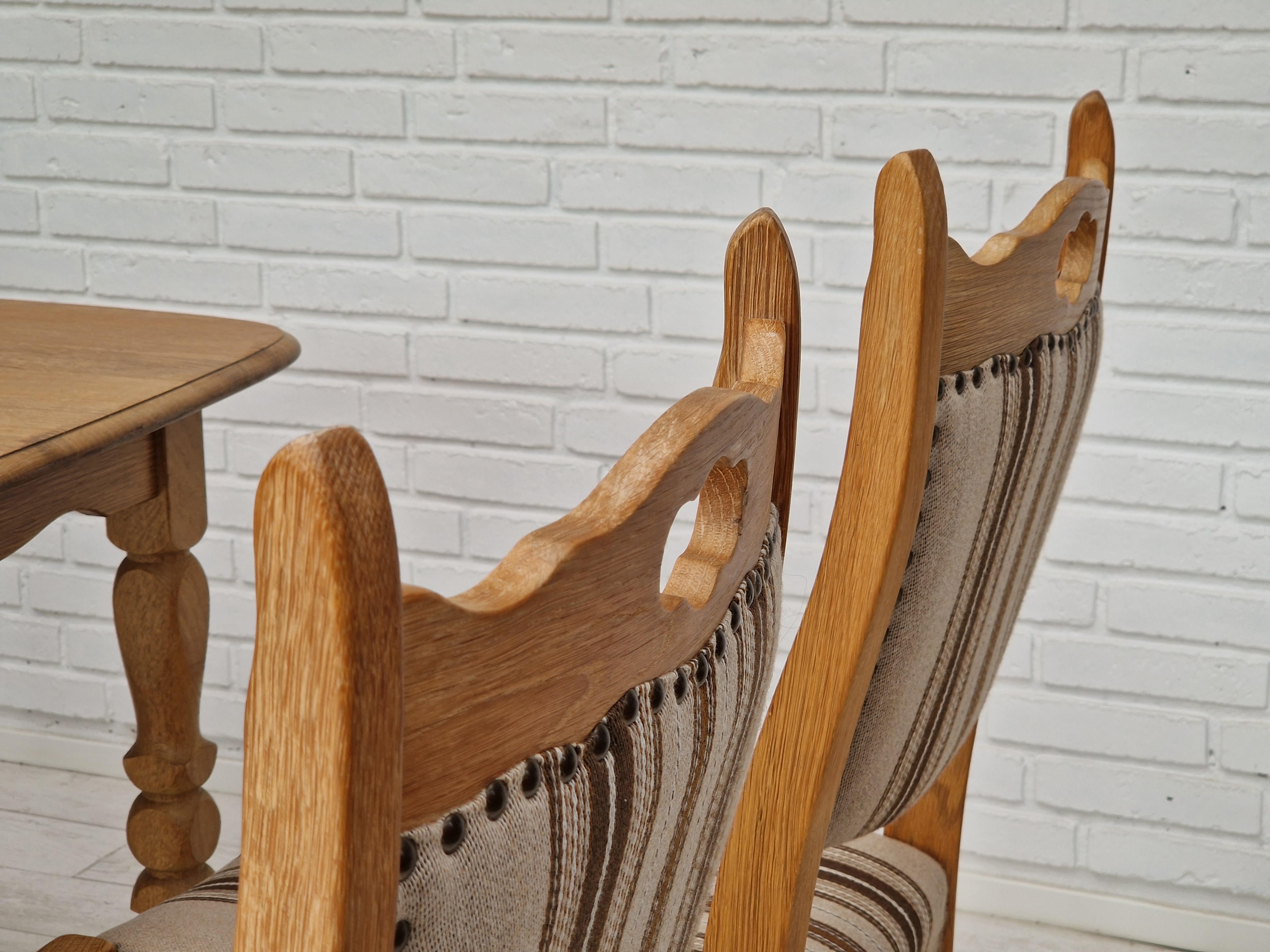 1970s, Danish Design, Dinning Set of Table and Four Chairs, Oak Wood, Wool For Sale 8