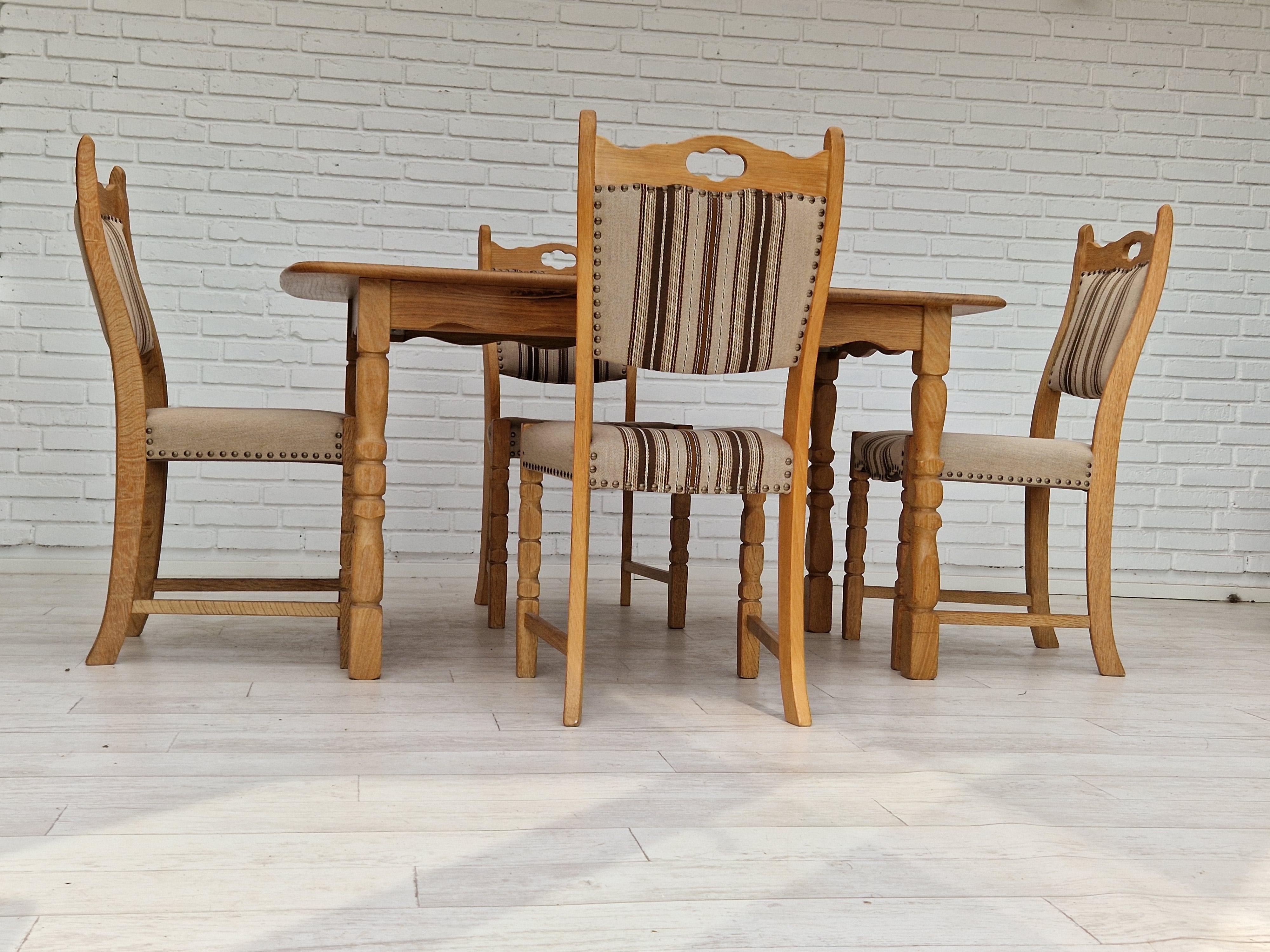 1970s, Danish Design, Dinning Set of Table and Four Chairs, Oak Wood, Wool For Sale 1