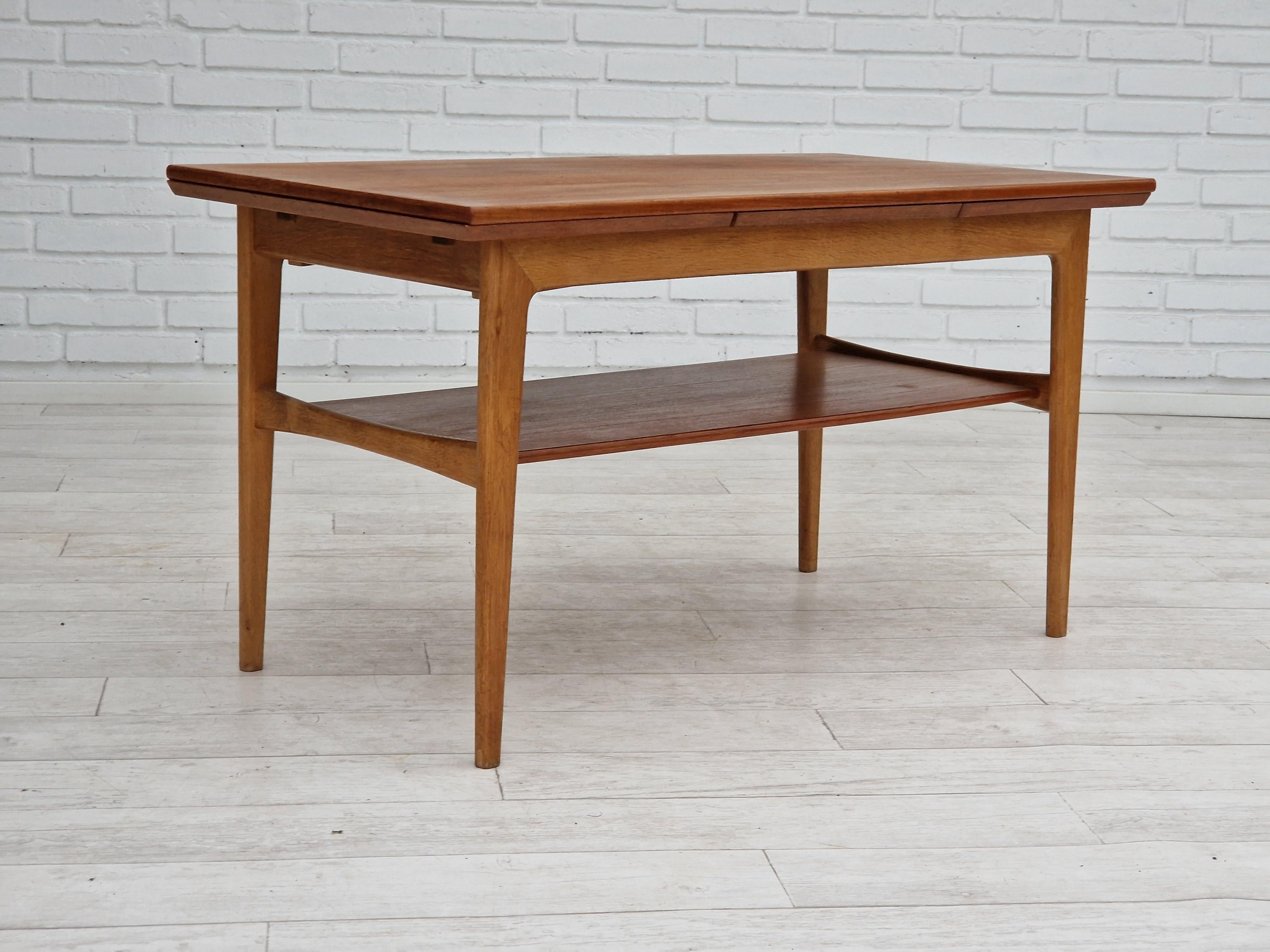Scandinavian Modern 1970s, Danish design, folding sofa table, teak wood and oak wood. For Sale