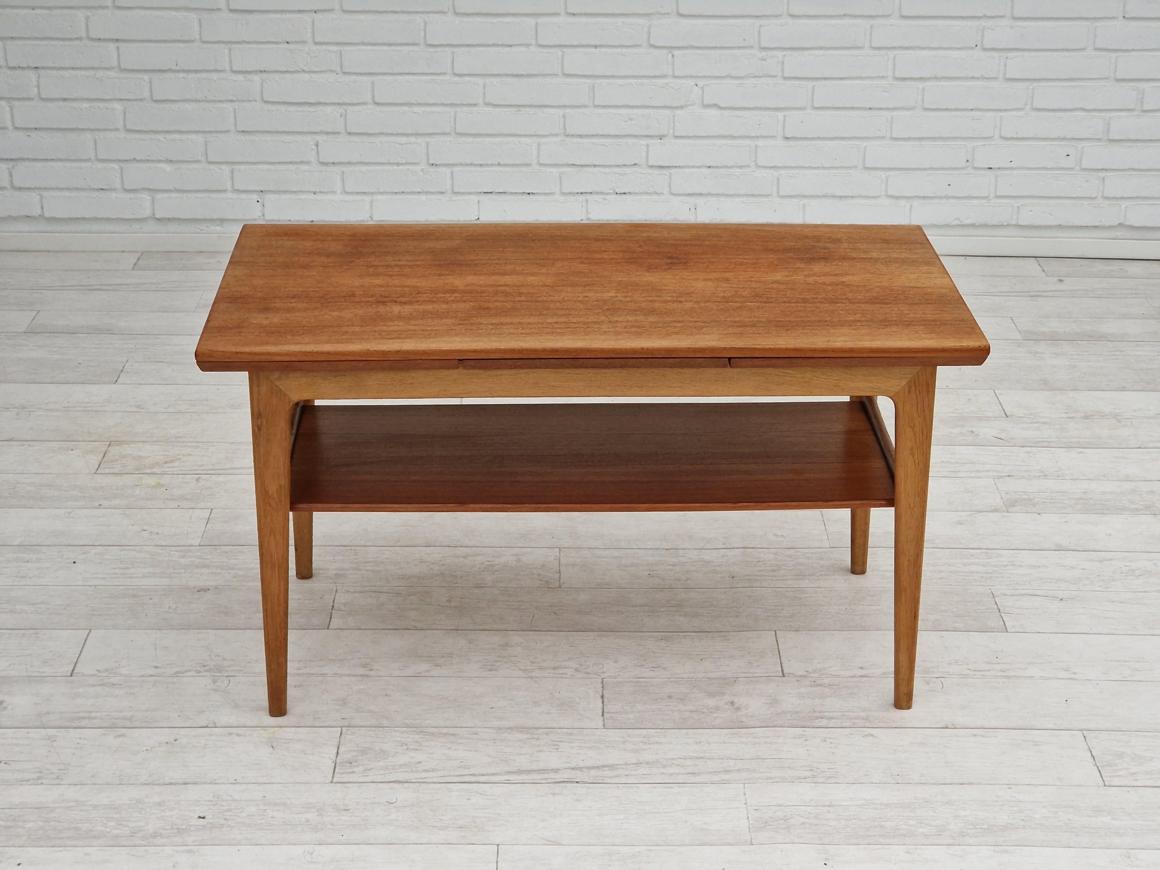 Mid-20th Century 1970s, Danish design, folding sofa table, teak wood and oak wood. For Sale