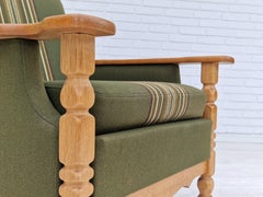 Anni '70, design danese, poltrona da salotto in lana da arredamento verde, legno di Oak.