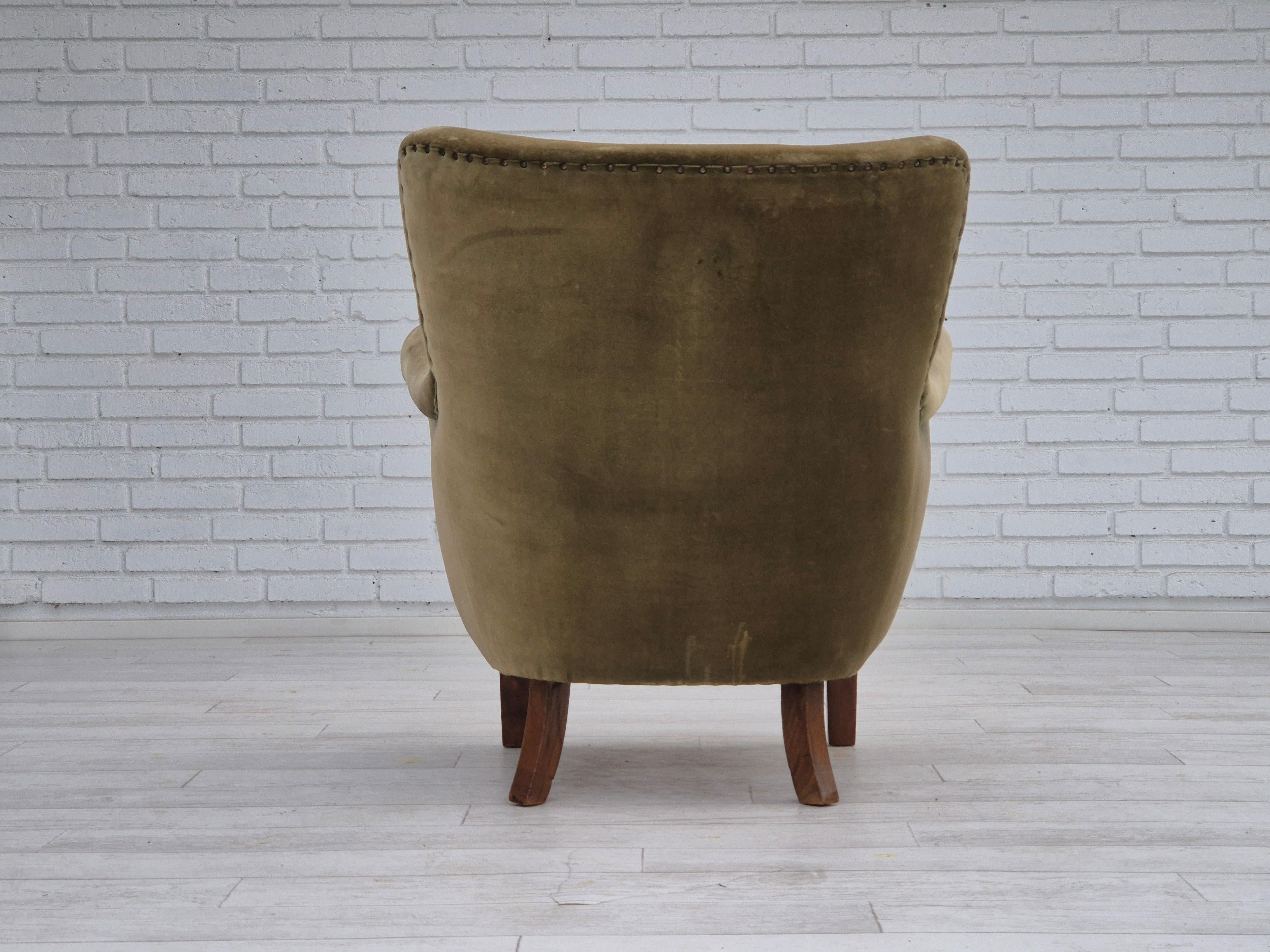 Fine XX secolo Anni '70, design danese, poltrona lounge, condizioni originali, arredamento in velluto. in vendita