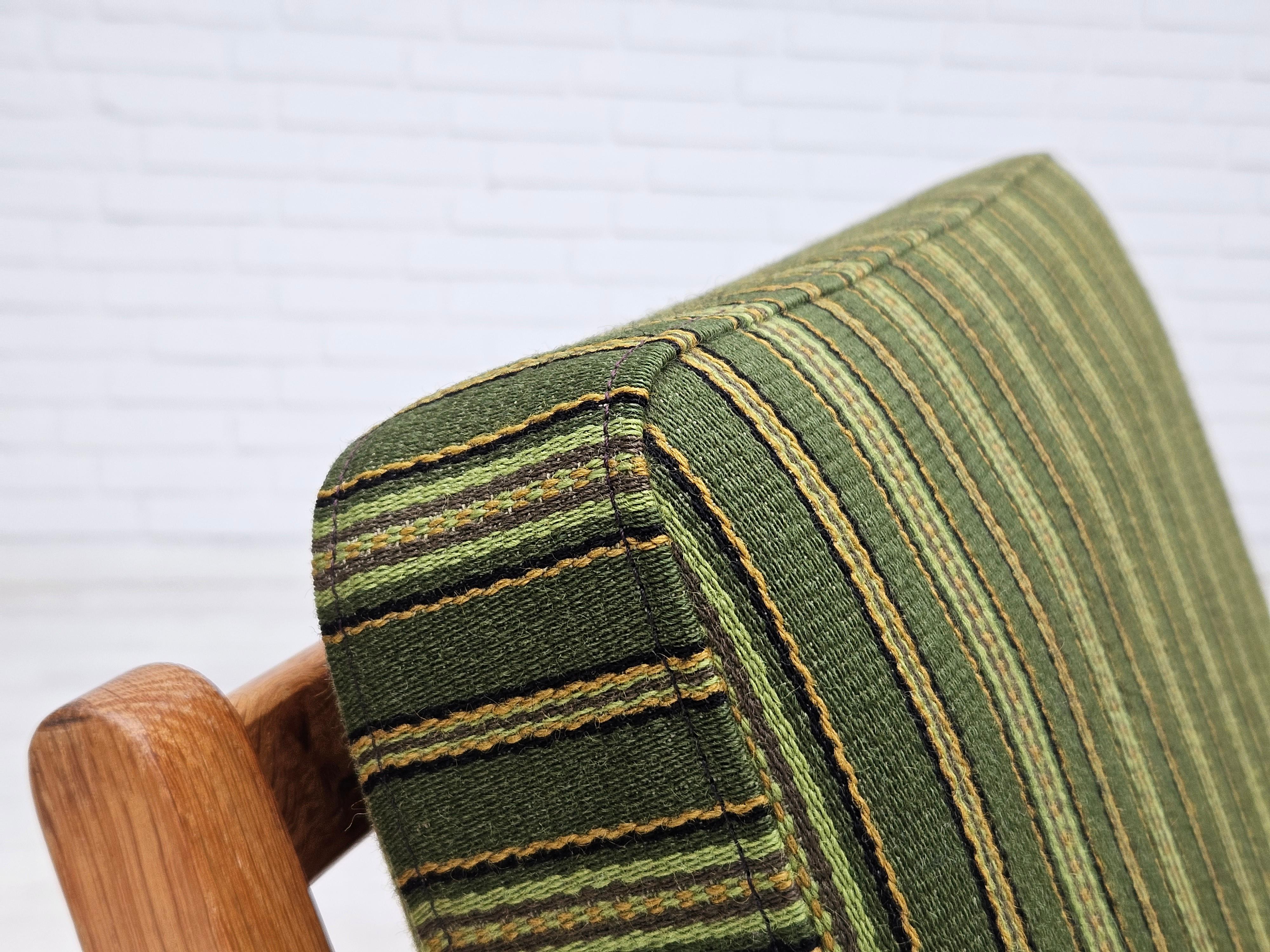 Scandinavian Modern 1970s, Danish design, oak wood armchair in furniture wool, original condition. For Sale