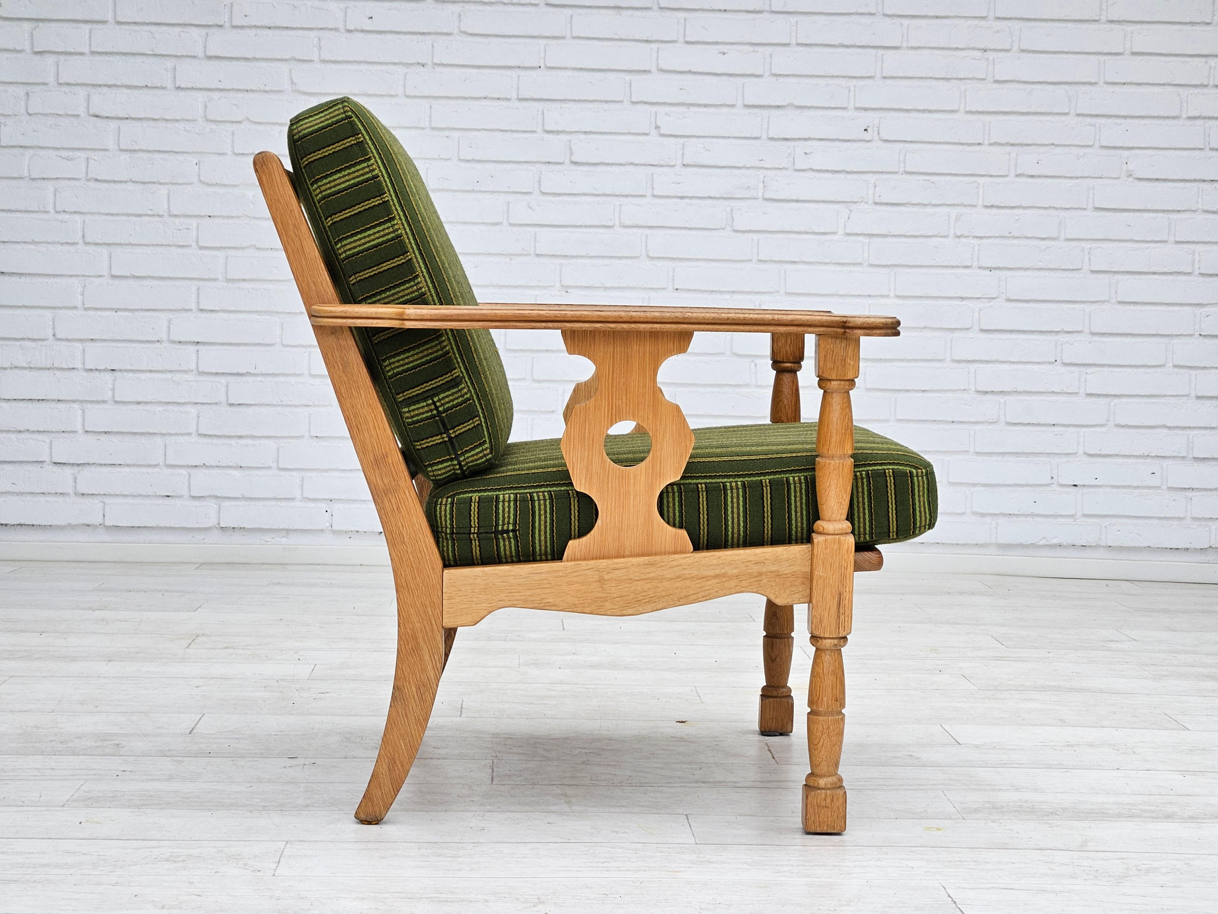 Late 20th Century 1970s, Danish design, oak wood armchair in furniture wool, original condition. For Sale