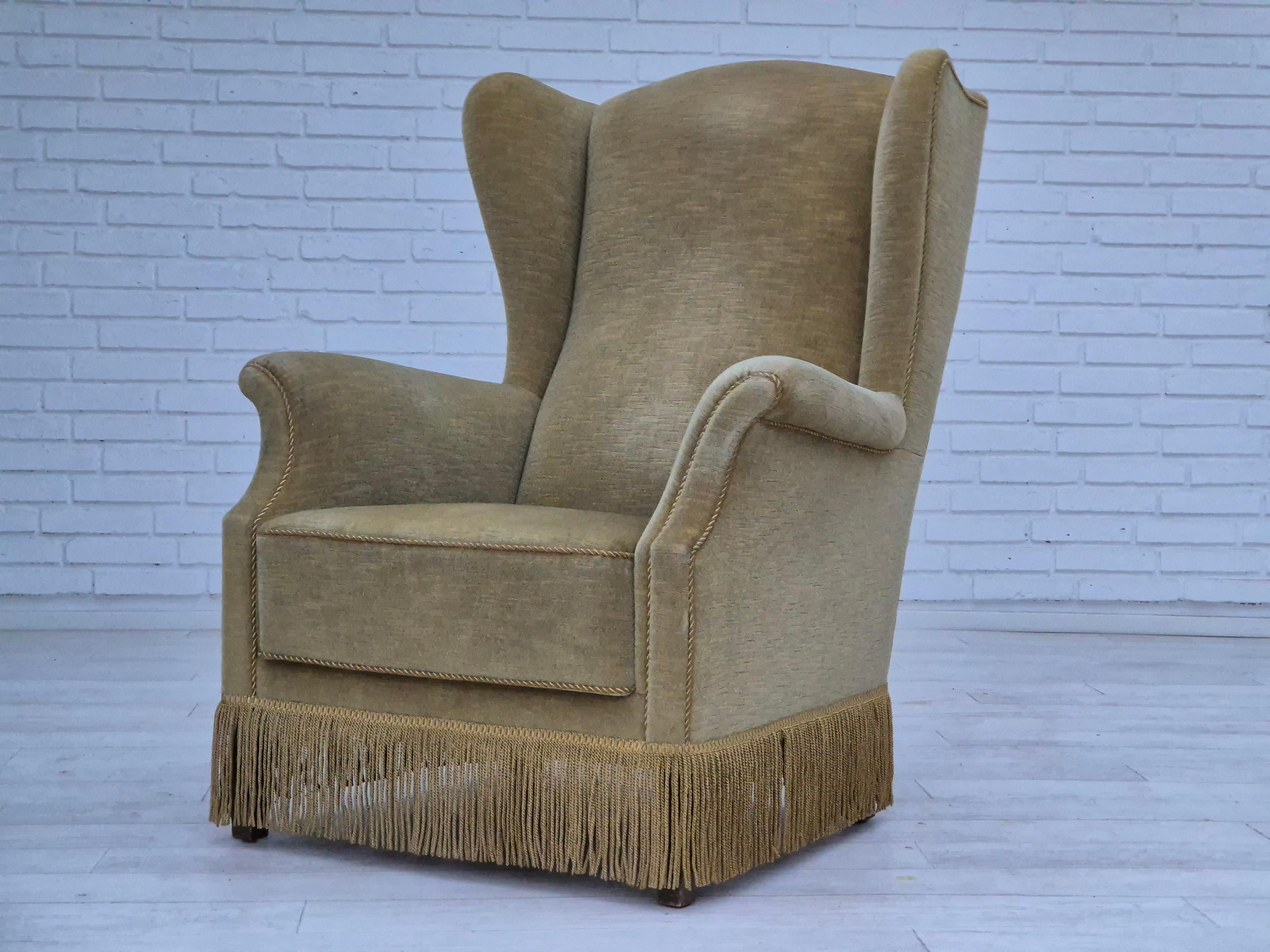 1970s, Danish design, wingback armchair, original condition, furniture velour. For Sale 5