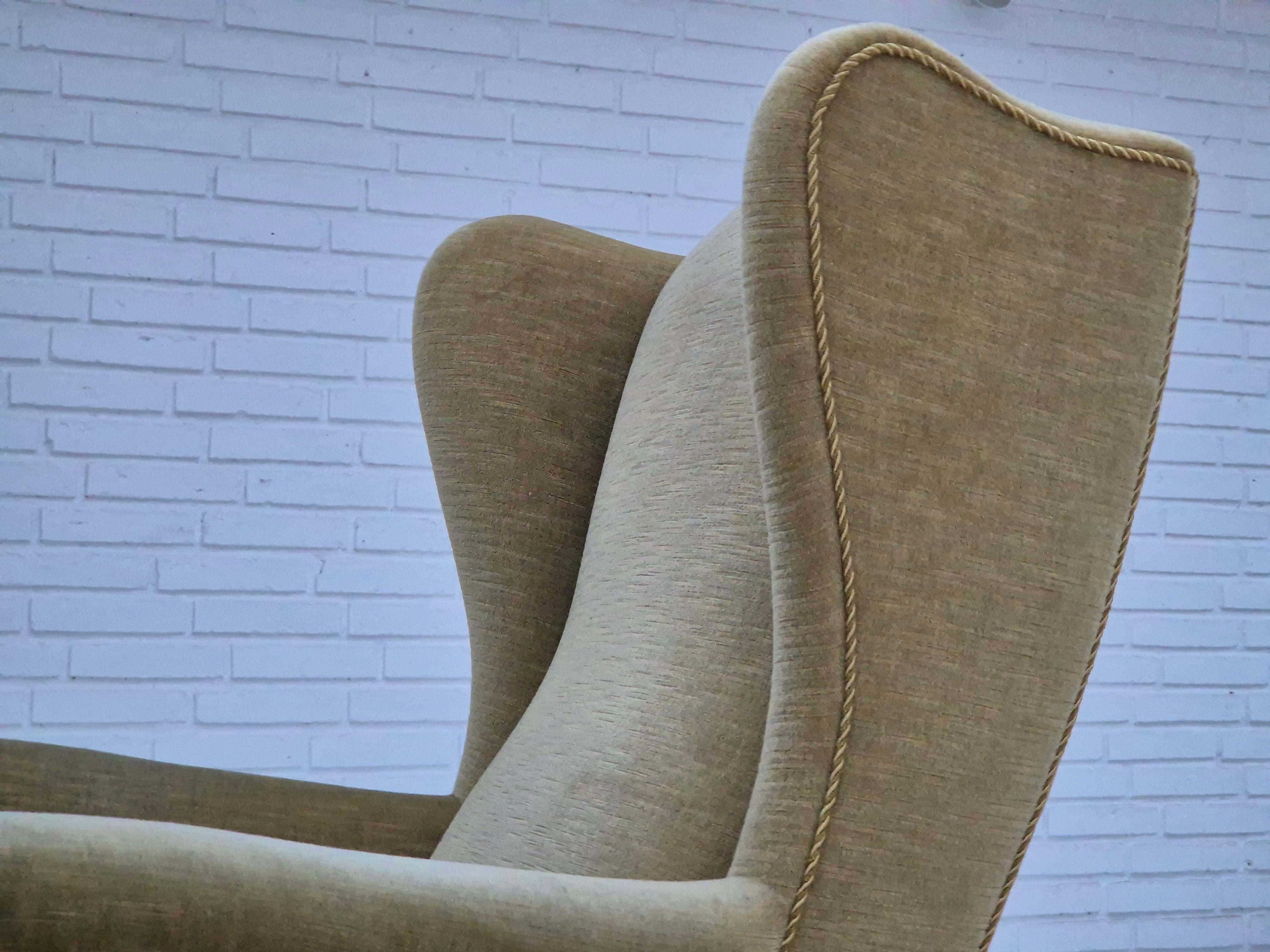 1970s, Danish design, wingback armchair, original condition, furniture velour. For Sale 10