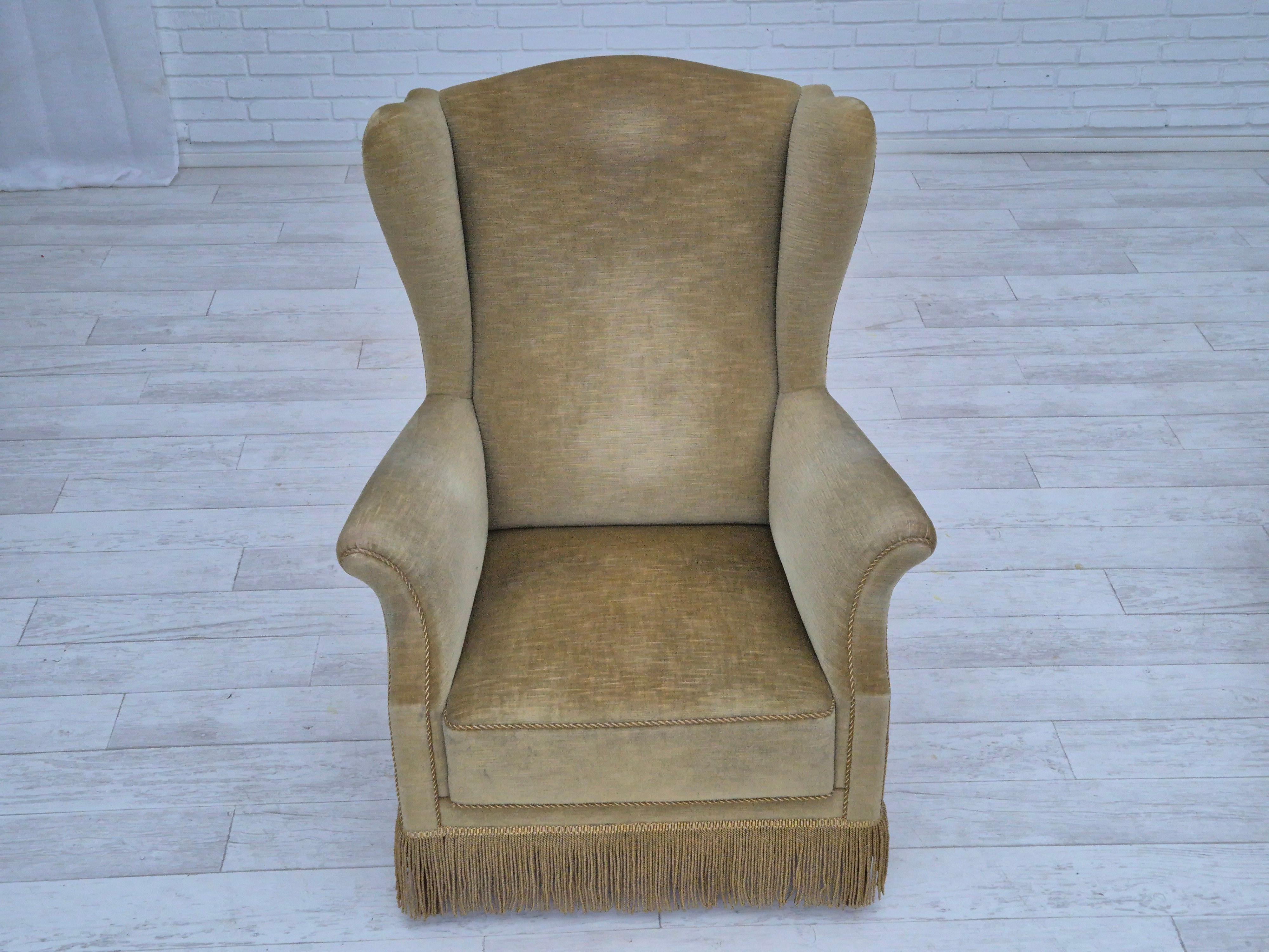 1970s, Danish design, wingback armchair, original condition, furniture velour. In Good Condition For Sale In Tarm, 82