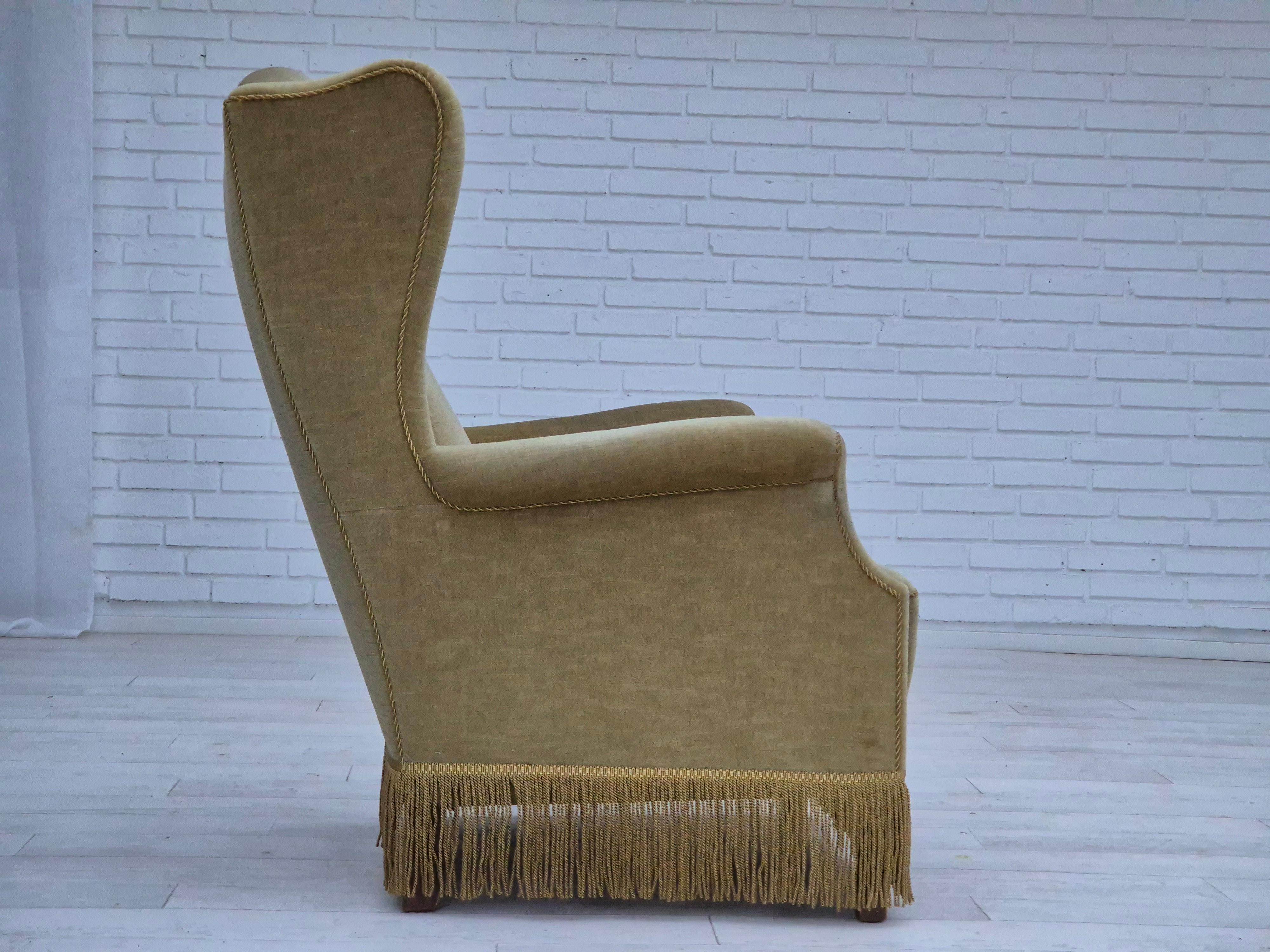 Mid-20th Century 1970s, Danish design, wingback armchair, original condition, furniture velour. For Sale