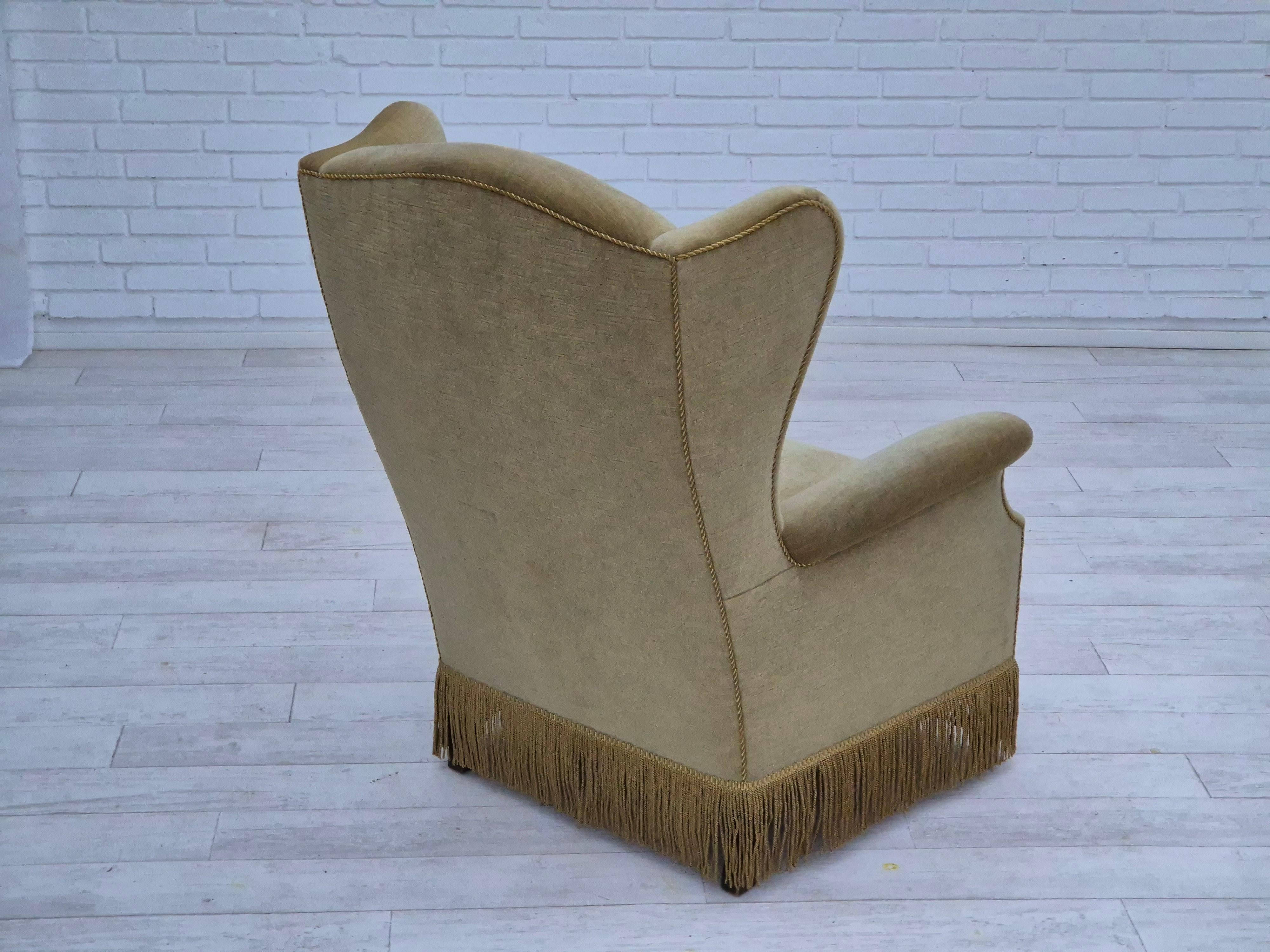 1970s, Danish design, wingback armchair, original condition, furniture velour. For Sale 2