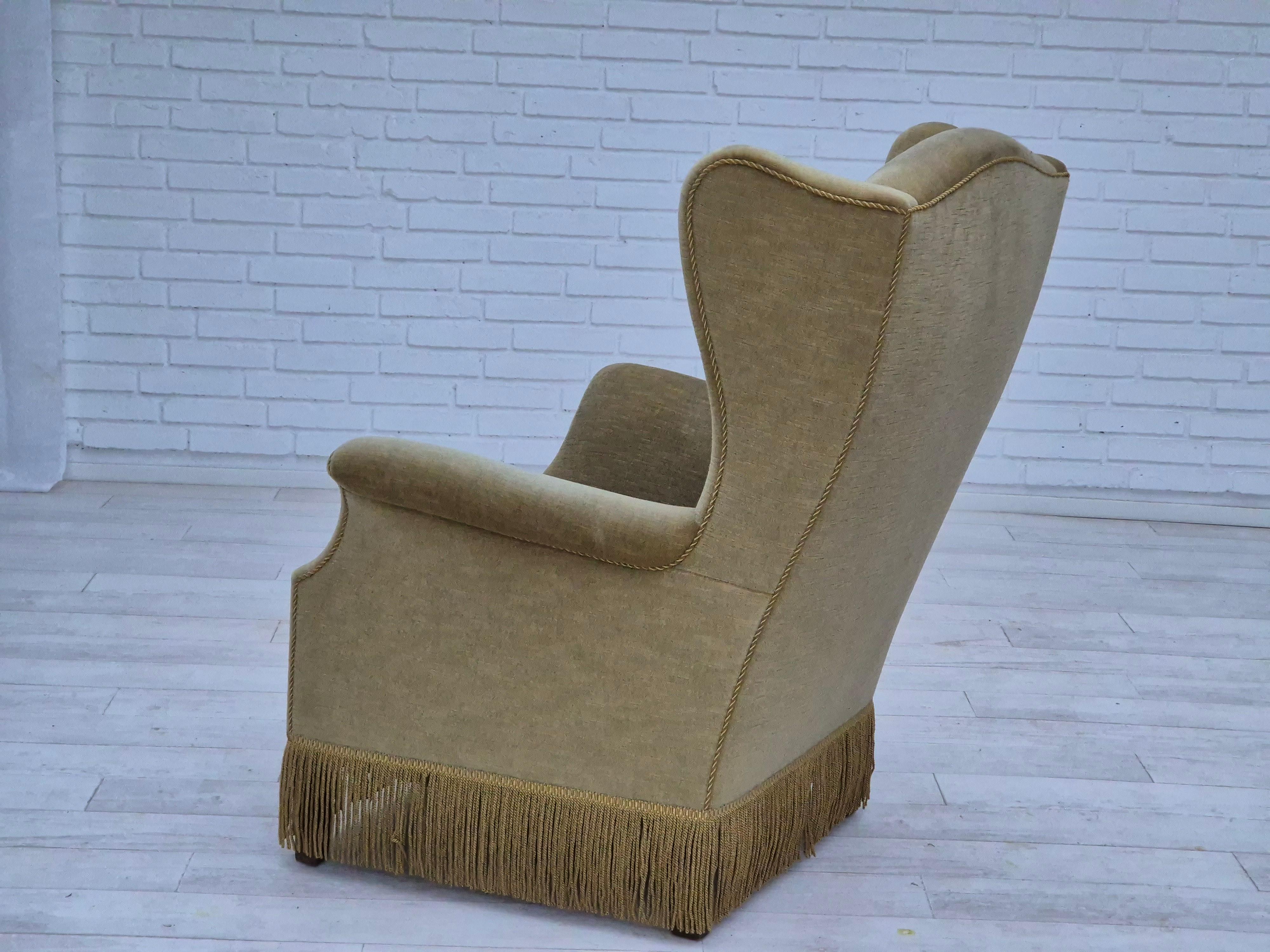 1970s, Danish design, wingback armchair, original condition, furniture velour. For Sale 3