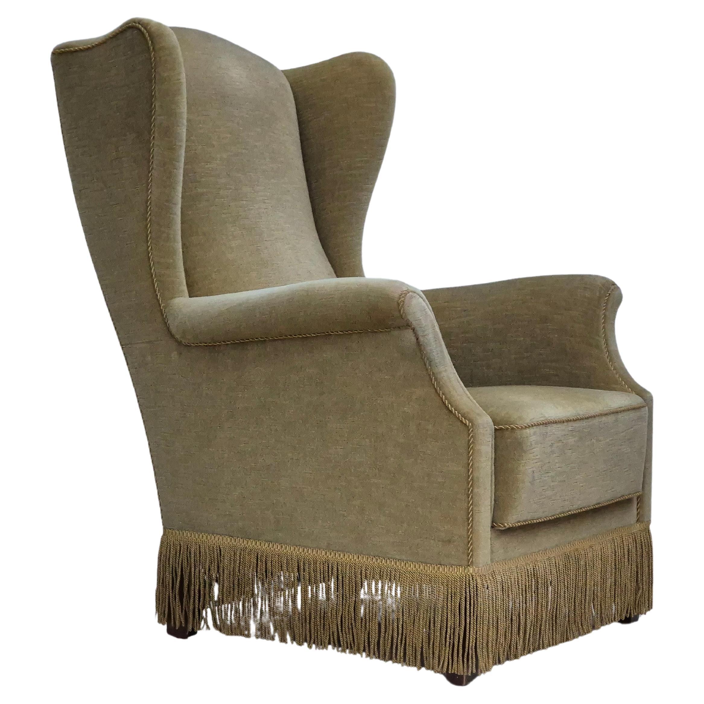 1970s, Danish design, wingback armchair, original condition, furniture velour. For Sale