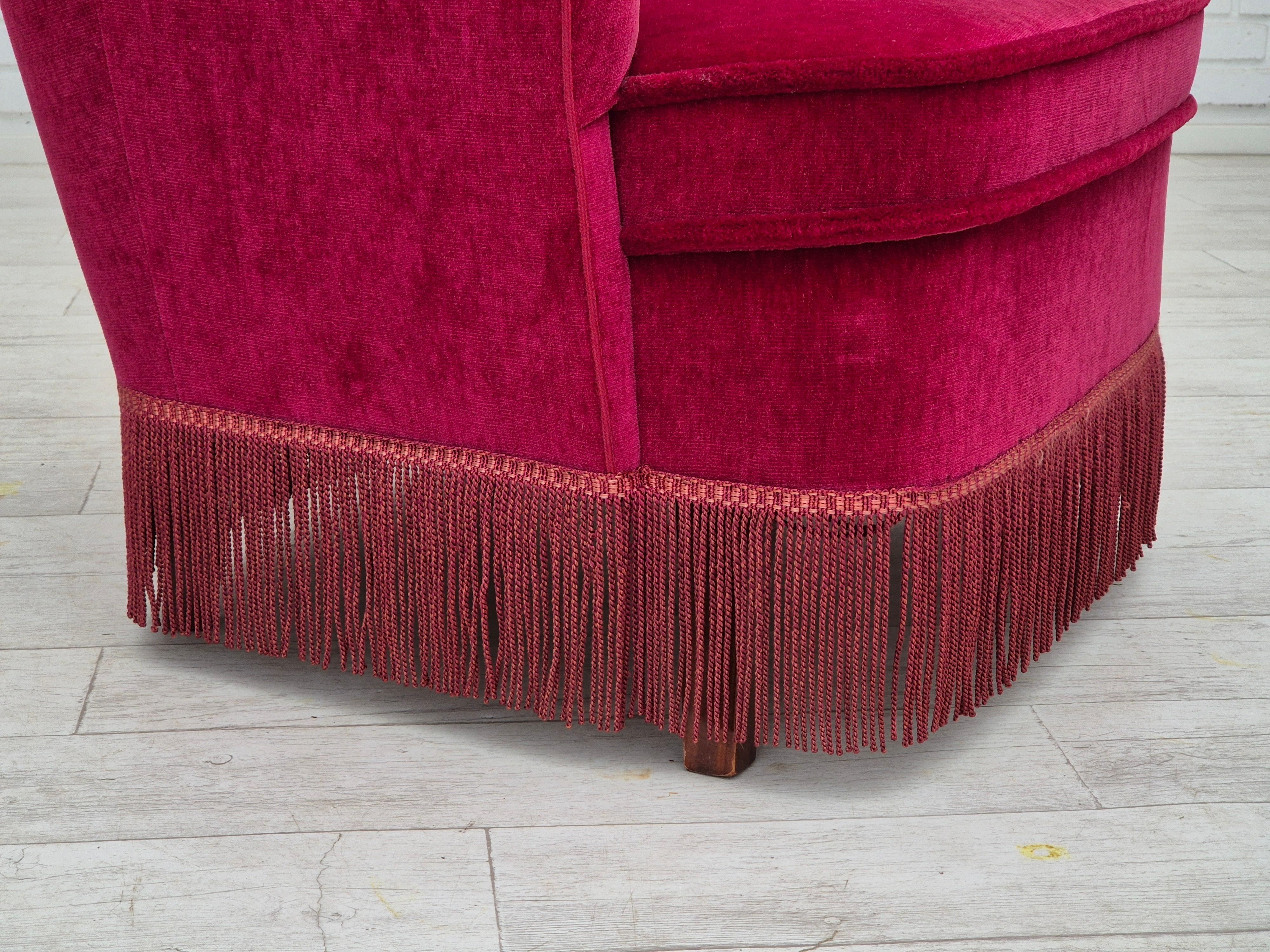 1970s, Danish easy chair, original very good condition, furniture velour. For Sale 5