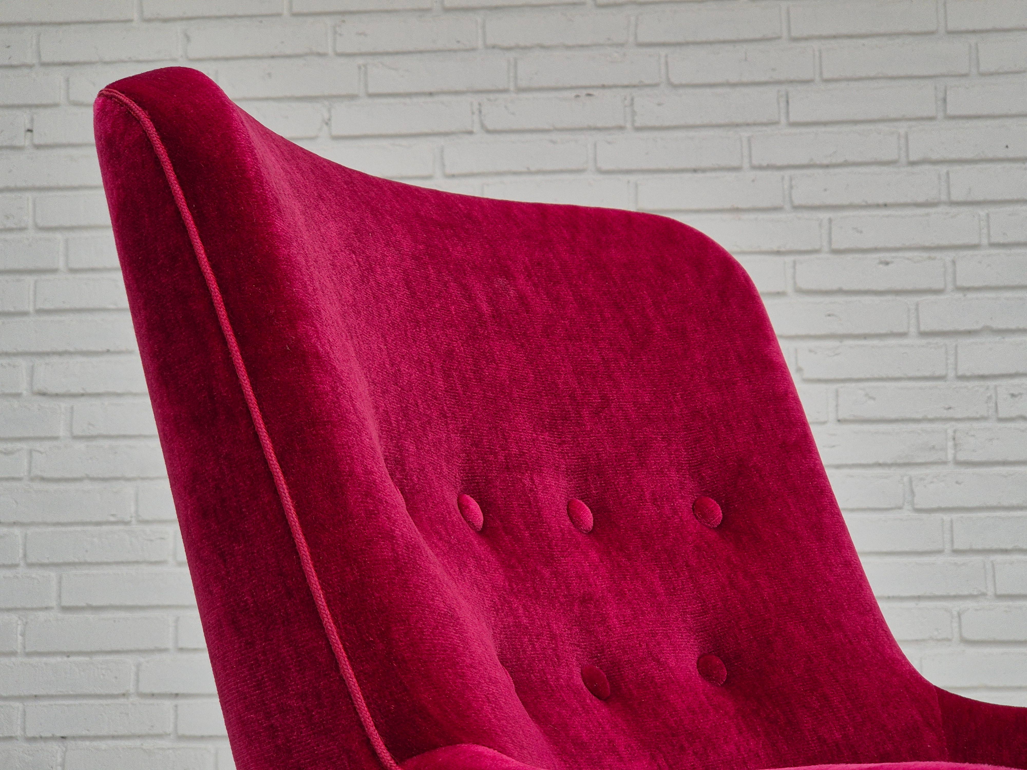 1970s, Danish easy chair, original very good condition, furniture velour. For Sale 8