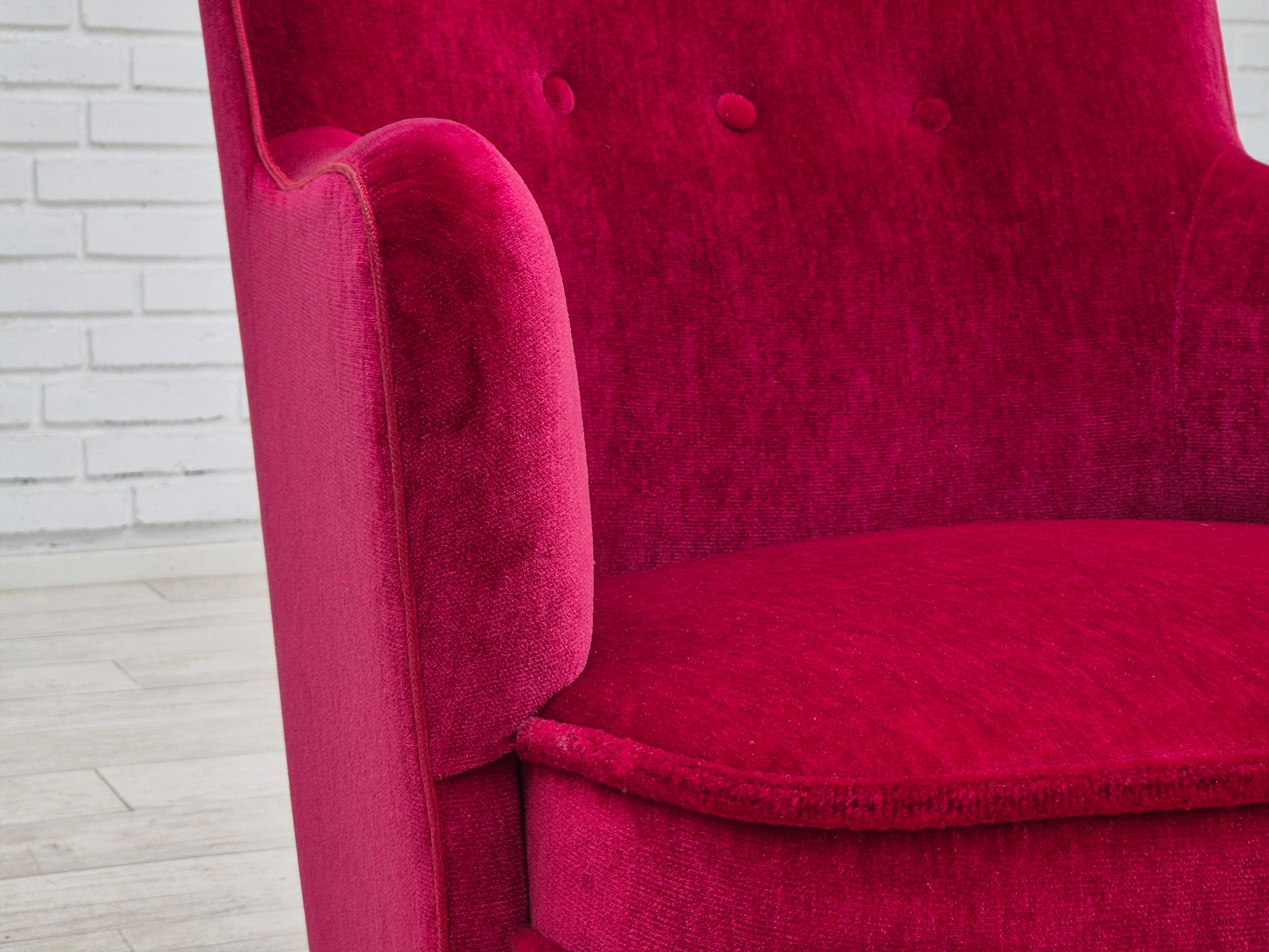 1970s, Danish easy chair, original very good condition, furniture velour. For Sale 9