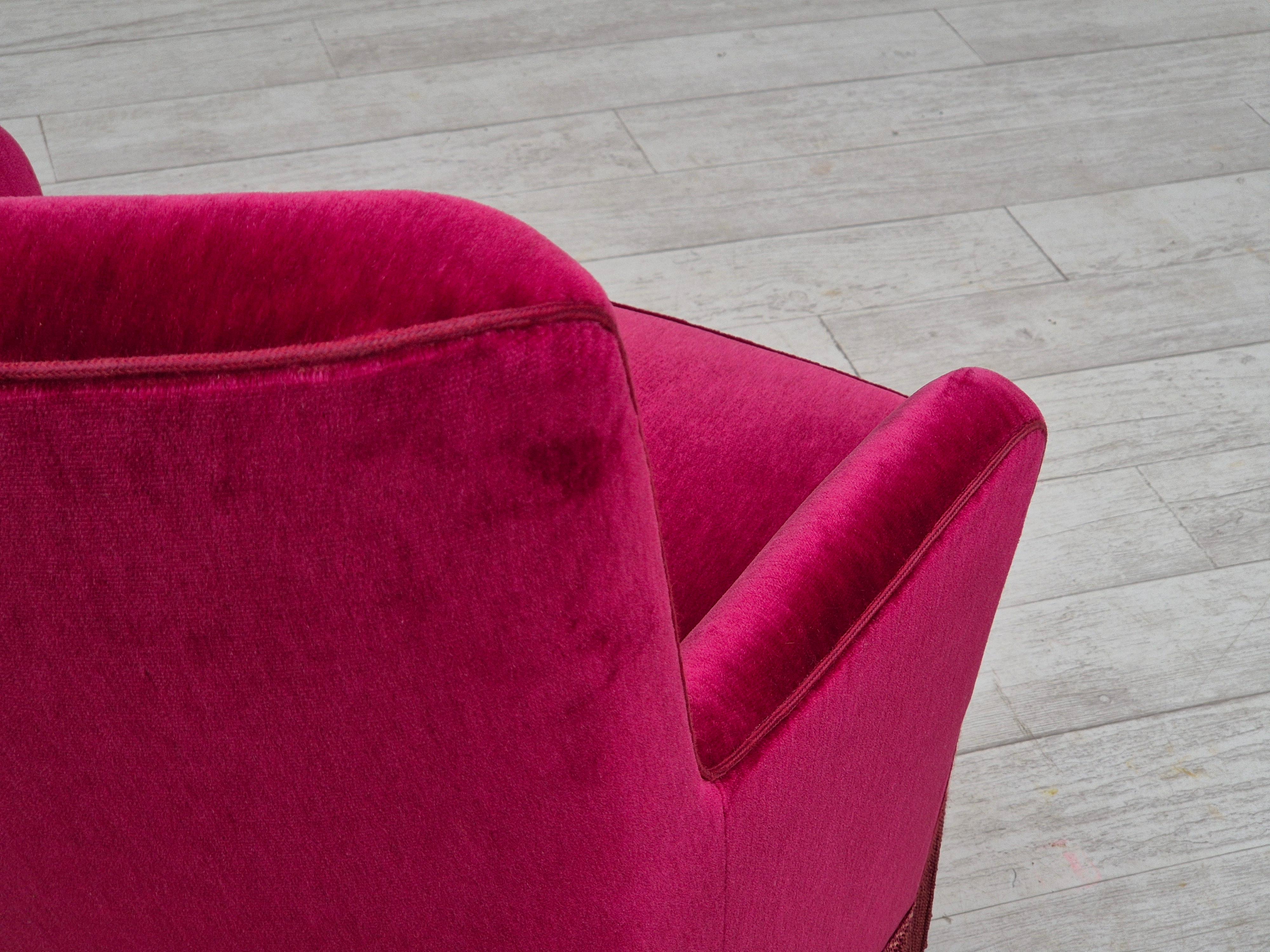 1970s, Danish easy chair, original very good condition, furniture velour. For Sale 10