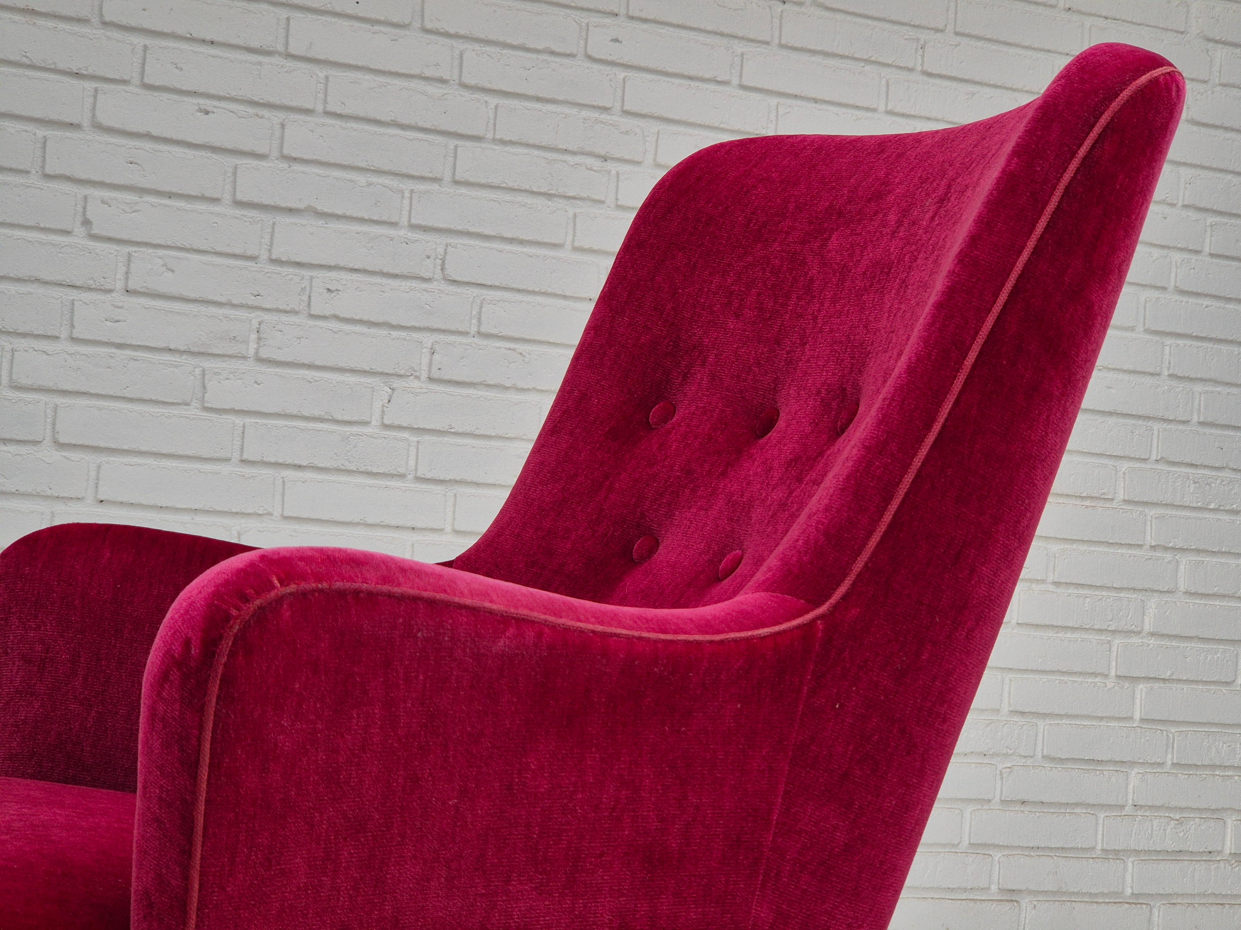 1970s, Danish easy chair, original very good condition, furniture velour. For Sale 11