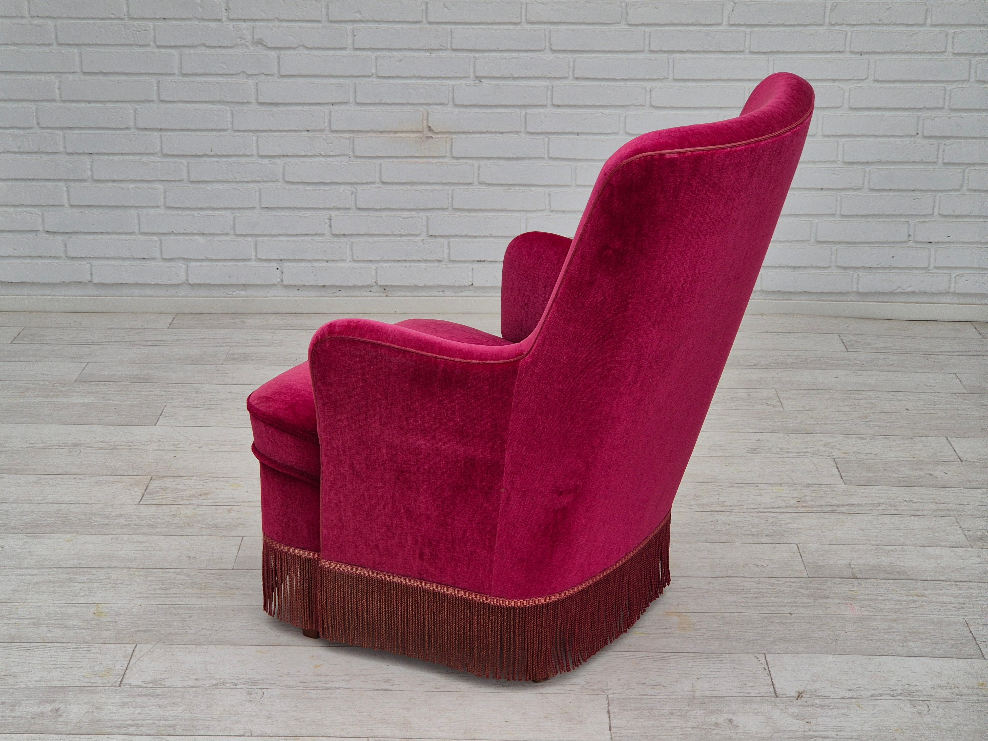 1970s, Danish easy chair, original very good condition, furniture velour. For Sale 1
