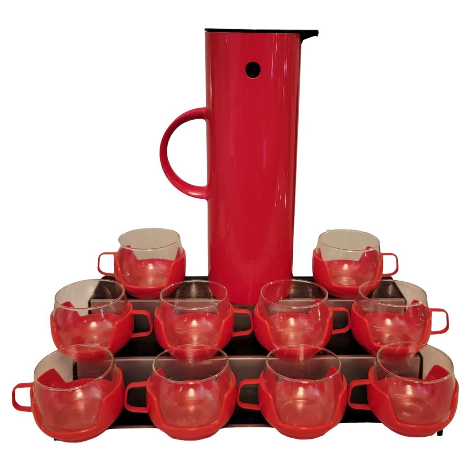 Set of 3 Danesco Bodum Coffee Cups, White Ceramic With Red Logos //  Scandinavian Danish Modern Design Drinkware 