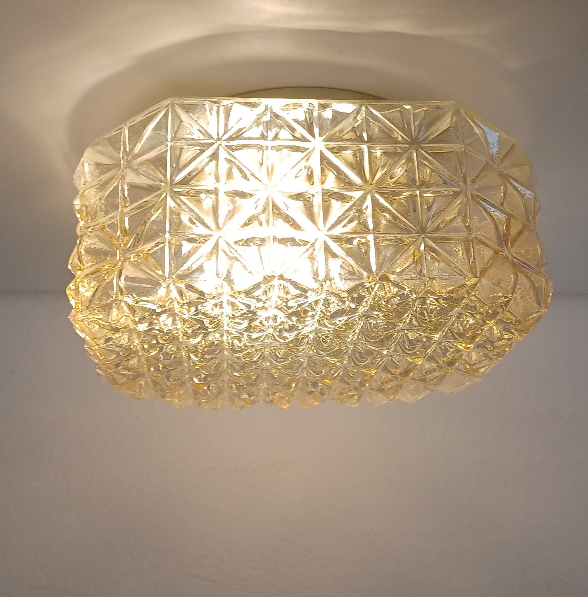 Late 20th Century 1970's Danish Glass Flush Mount, Wall Sconce, Wall Light For Sale
