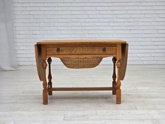 1970s, Danish foldable coffee table, oak wood, rattan, original condition.