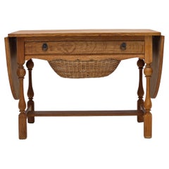 1970s, Danish foldable coffee table, oak wood, rattan, original condition.