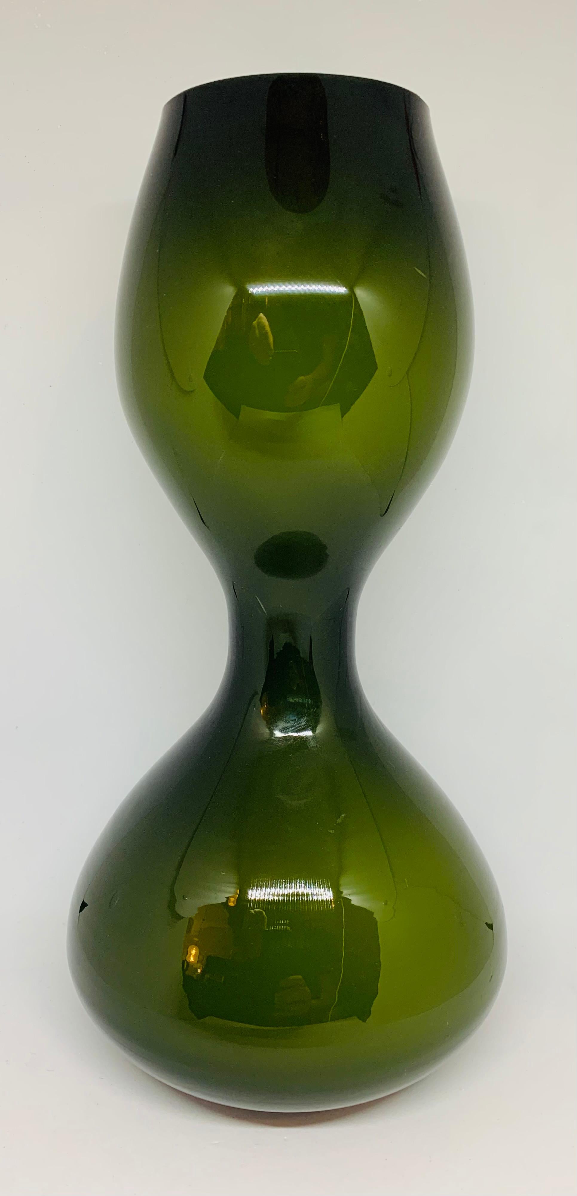 Blown Glass 1970s Danish Hand Blown Holmegaard Encased Green Glass Hourglass Shaped Vase