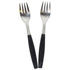 1970s Danish Henning Koppel Georg Jensen Strata Black Flatware Dinner Forks, 2