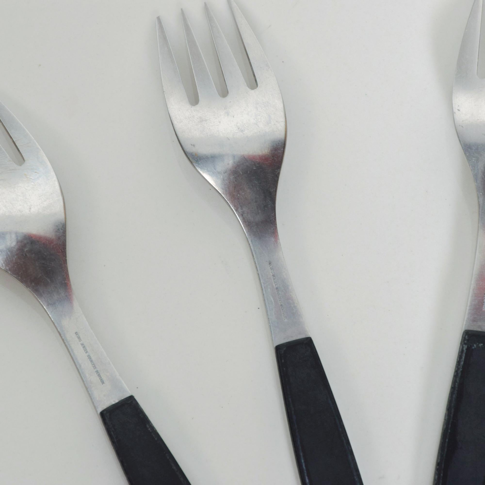 1970s Danish Henning Koppel Georg Jensen Strata Black Flatware Dinner Forks, 4 In Good Condition In Chula Vista, CA