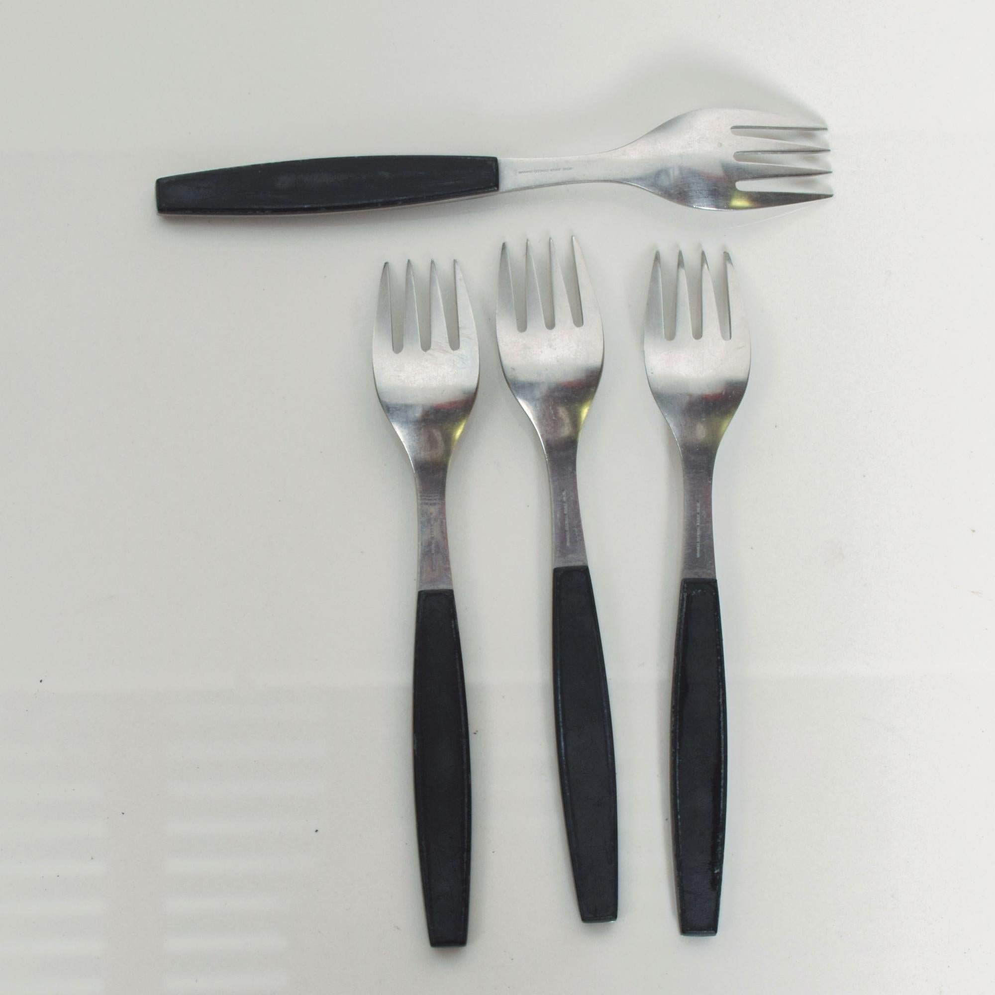 Late 20th Century 1970s Danish Henning Koppel Georg Jensen Strata Black Flatware Dinner Forks, 4