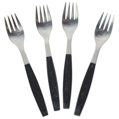 1970s Danish Henning Koppel Georg Jensen Strata Black Flatware Dinner Forks, 4