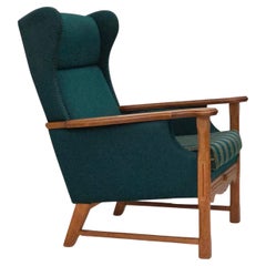 1970s, Danish high back armchair, furniture wool, solid oak wood.