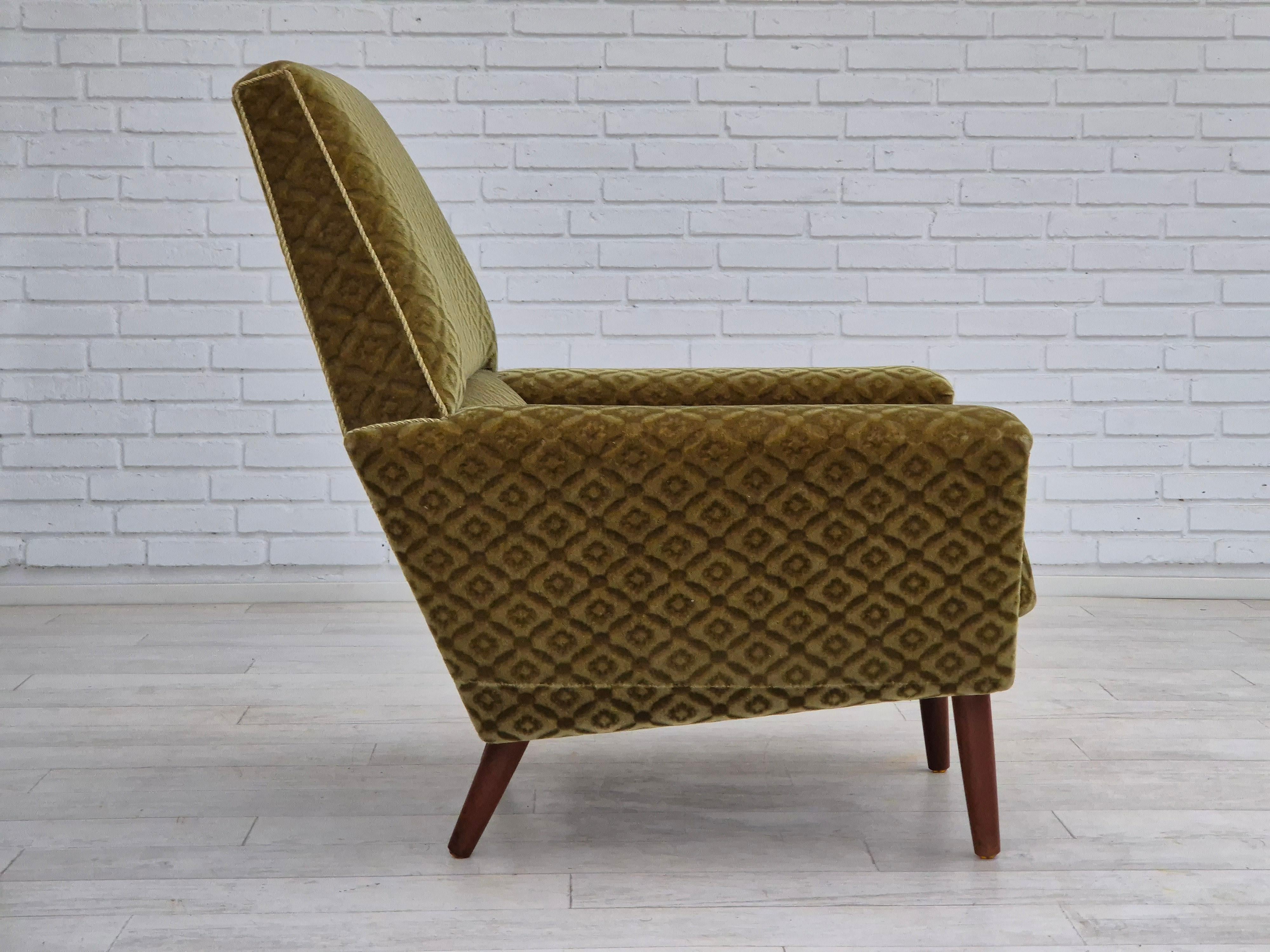 Late 20th Century 1970s, Danish highback armchair by Georg Thams, original upholstery, velour. For Sale