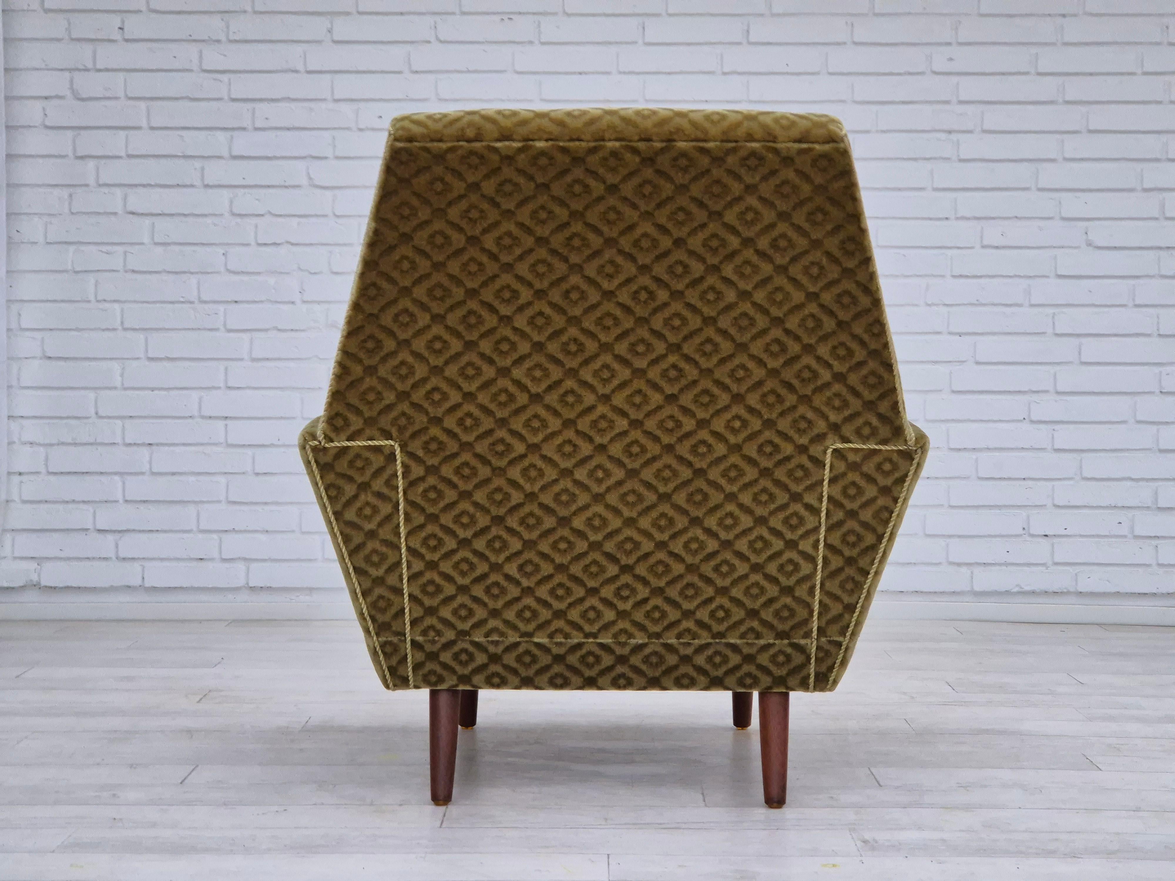 Velvet 1970s, Danish highback armchair by Georg Thams, original upholstery, velour. For Sale