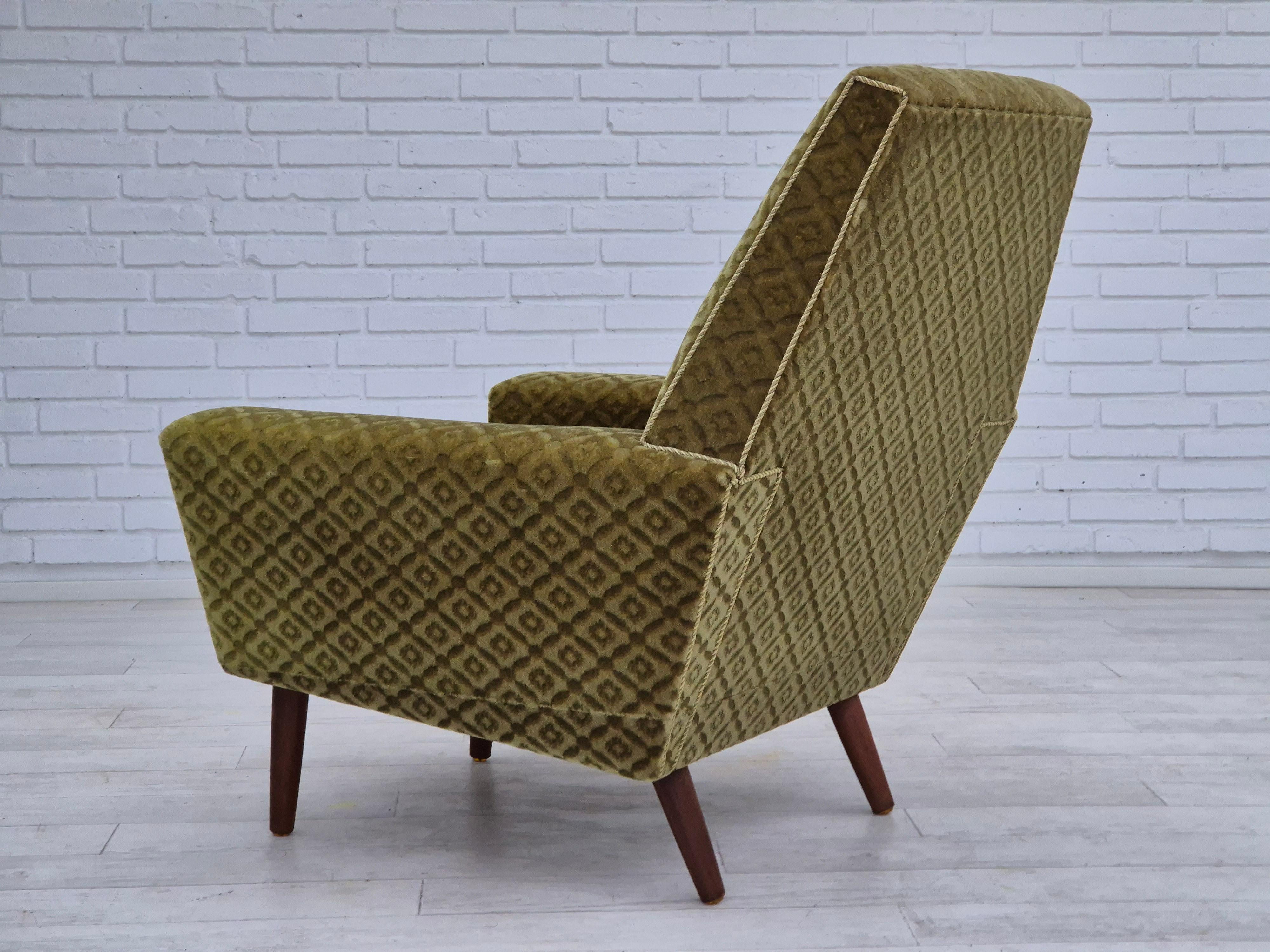 1970s, Danish highback armchair by Georg Thams, original upholstery, velour. For Sale 1