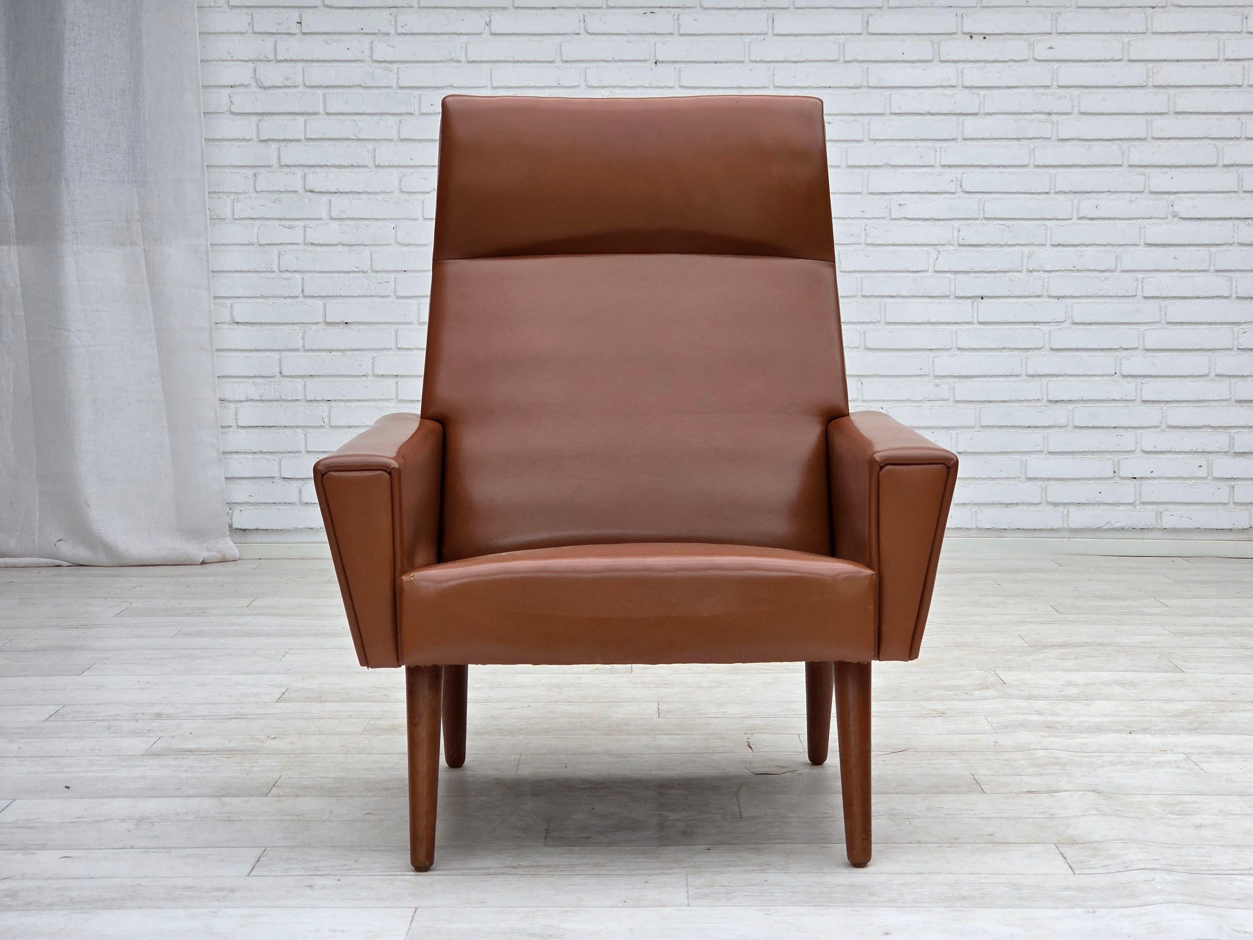 Scandinave moderne 1970, fauteuil danois à dossier haut de Vejen Polstermøbelfabrik, état d'origine. en vente
