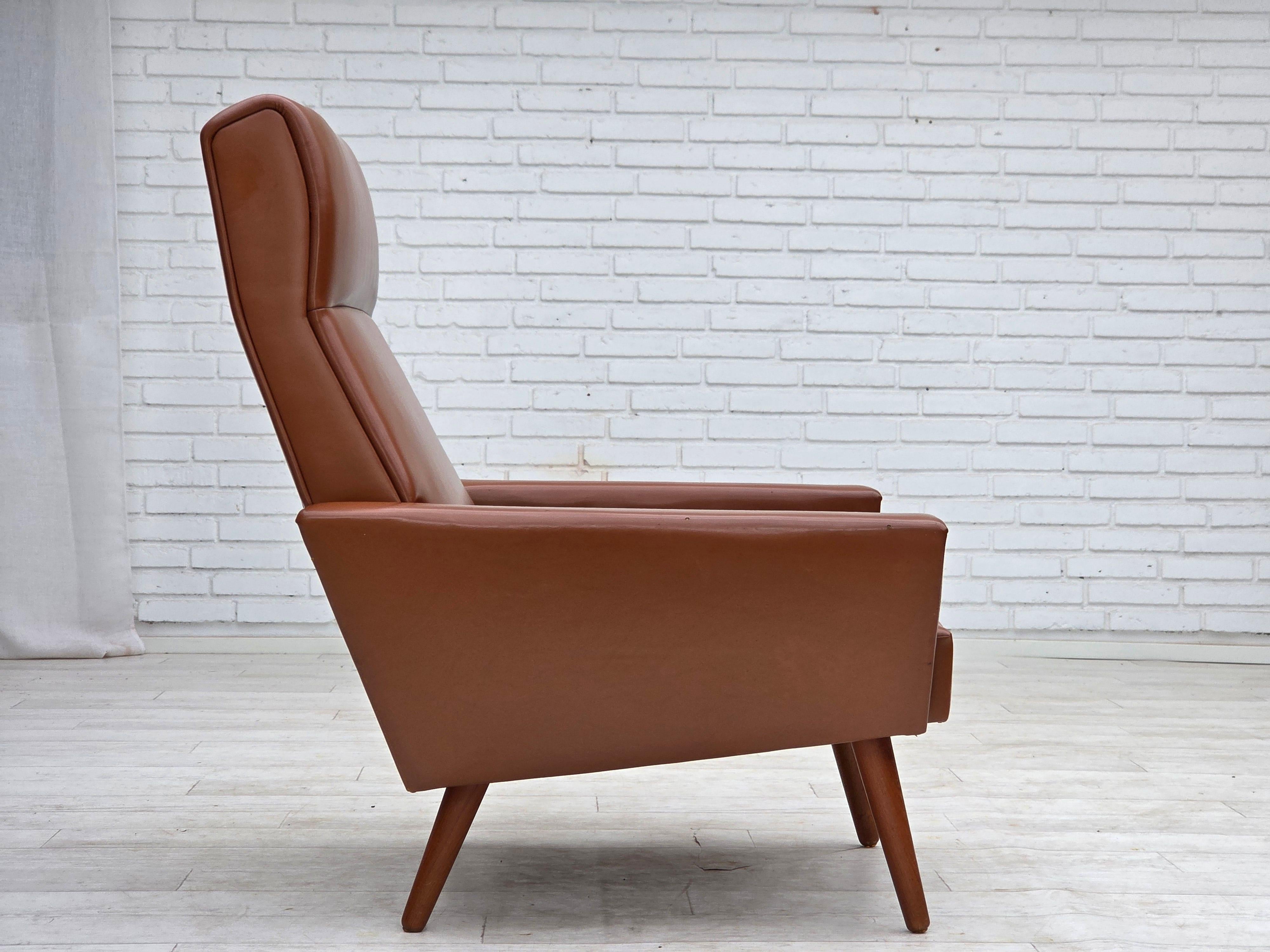 1970, fauteuil danois à dossier haut de Vejen Polstermøbelfabrik, état d'origine. Bon état - En vente à Tarm, 82