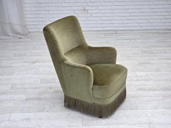 1970, fauteuil danois à dossier haut, velours vert pour meubles.