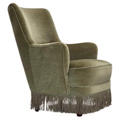 1970, fauteuil danois à dossier haut, velours vert pour meubles.