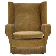 1970s, Danish highback armchair, honey yellow furniture velour.