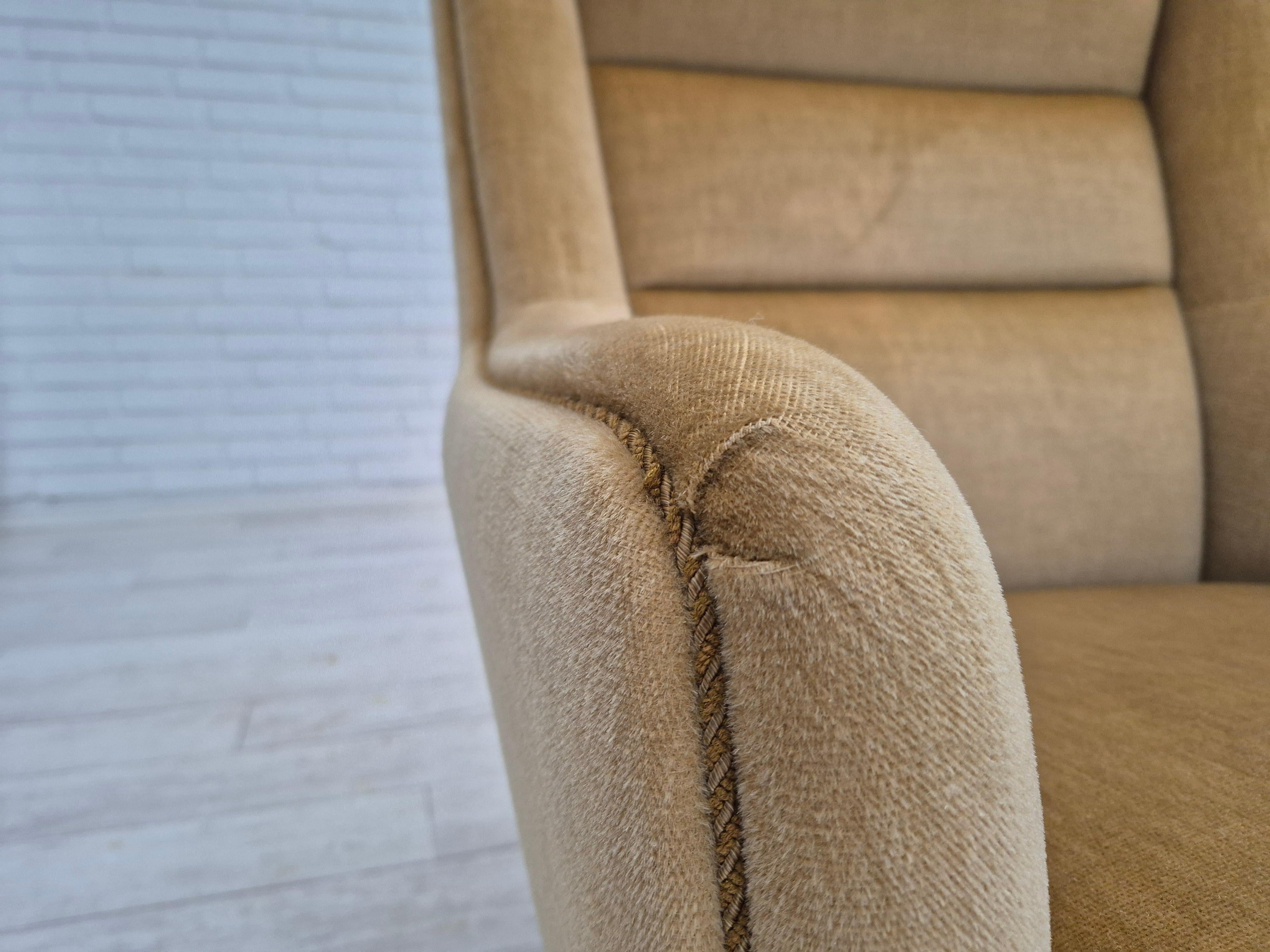 1970s, Danish highback armchair, original condition, furniture velour. For Sale 4