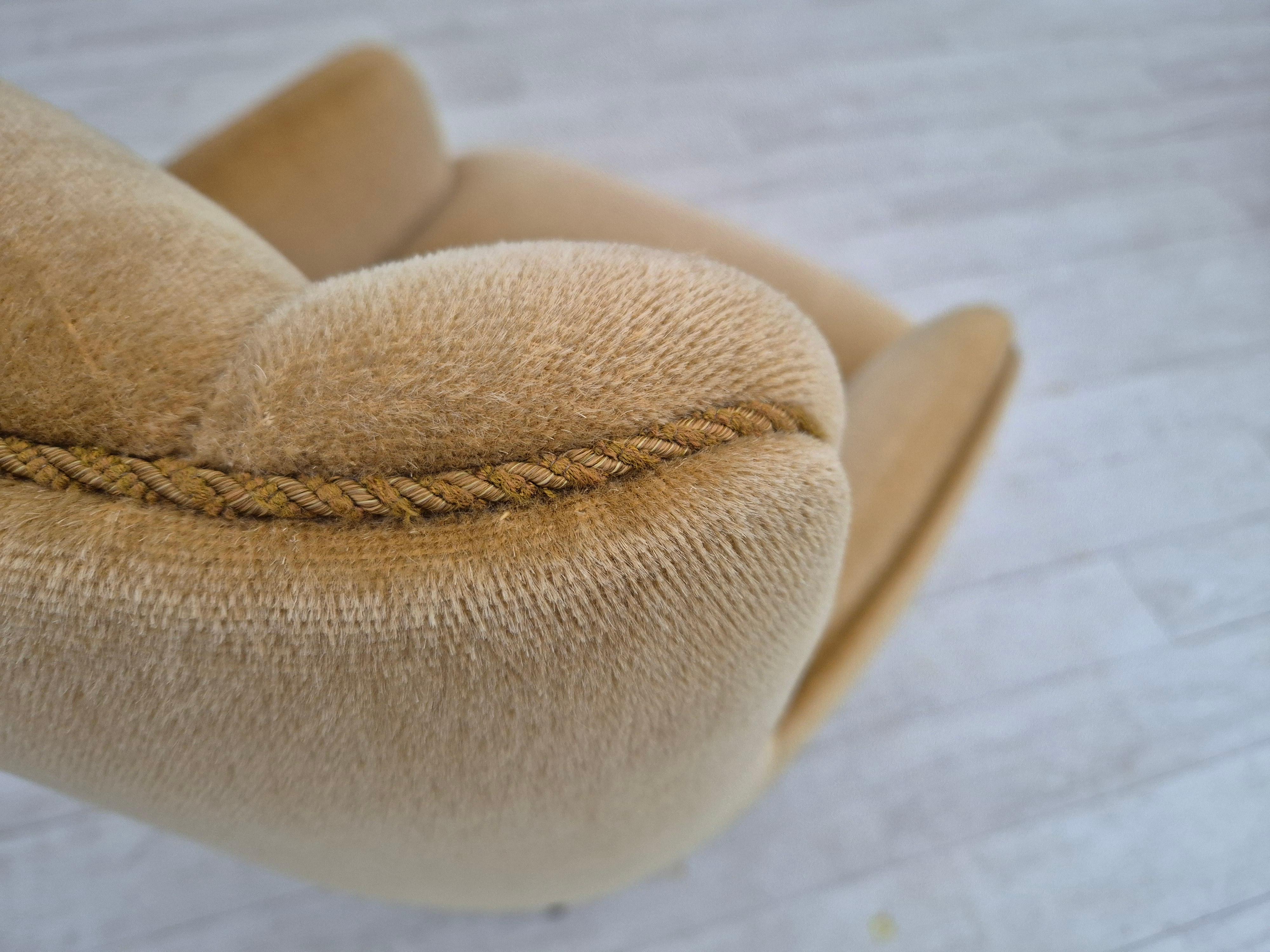 1970s, Danish highback armchair, original condition, furniture velour. For Sale 5